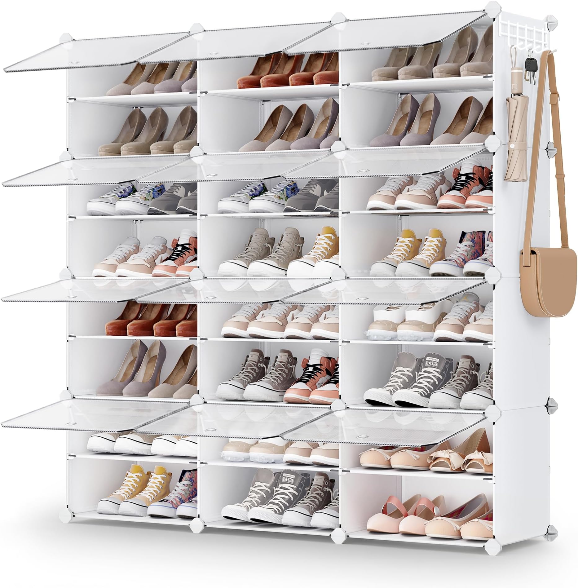 SONGMICS Shoe Rack Organizer, 12-Tier Shoe Storage Cabinet for Closet and Entryway, Holds 48 Pairs of Shoes, Adjustable, Cloud White and Trasparent ULPC040W01