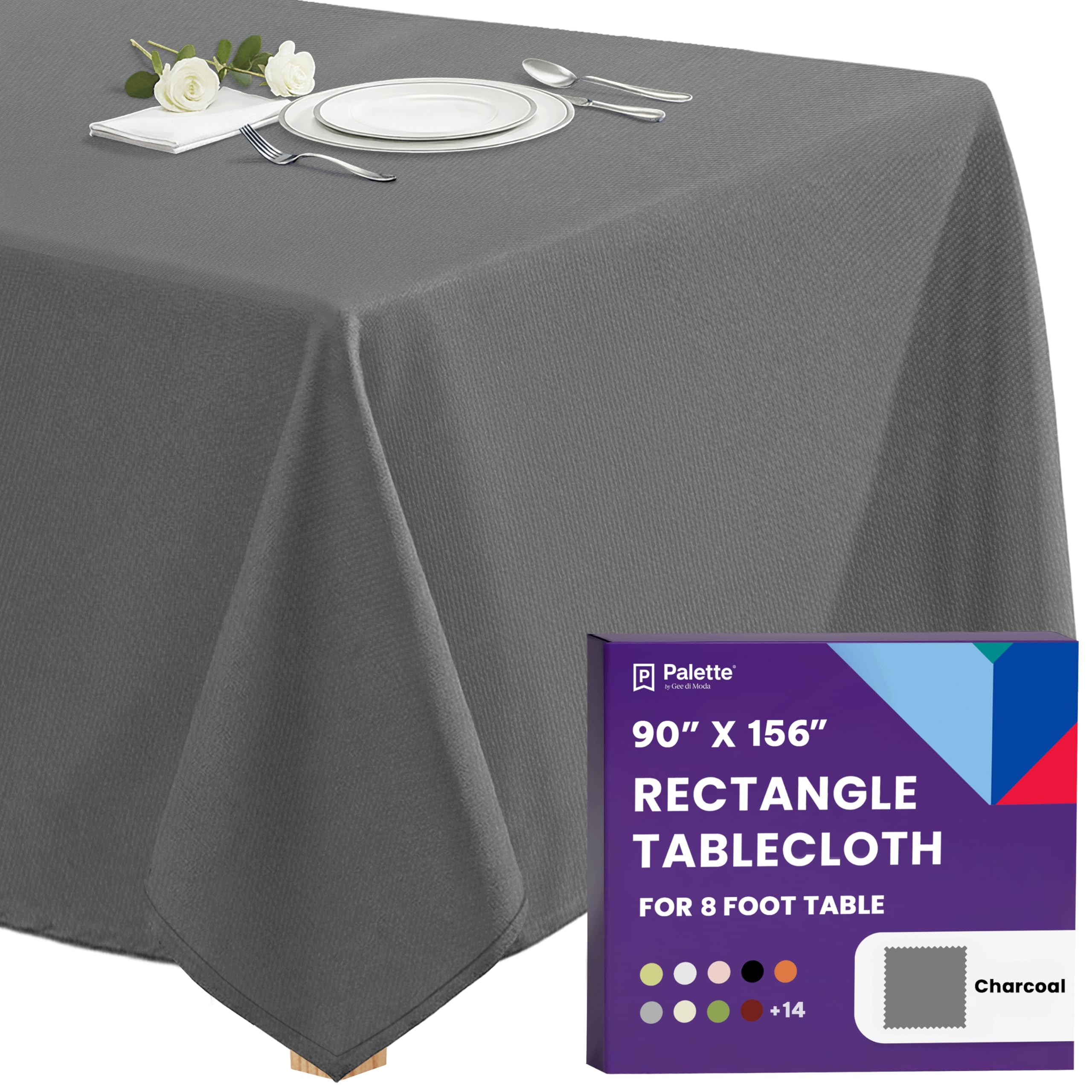 Gee Di Moda Rectangle Tablecloth - 90 x 156 Inch Charcoal Table Cloth for 8 Foot Tables with Floor-Length Drop - Heavy Duty Washable Fabric for Holiday Party, Dinner, Weddings &amp; Baby Shower