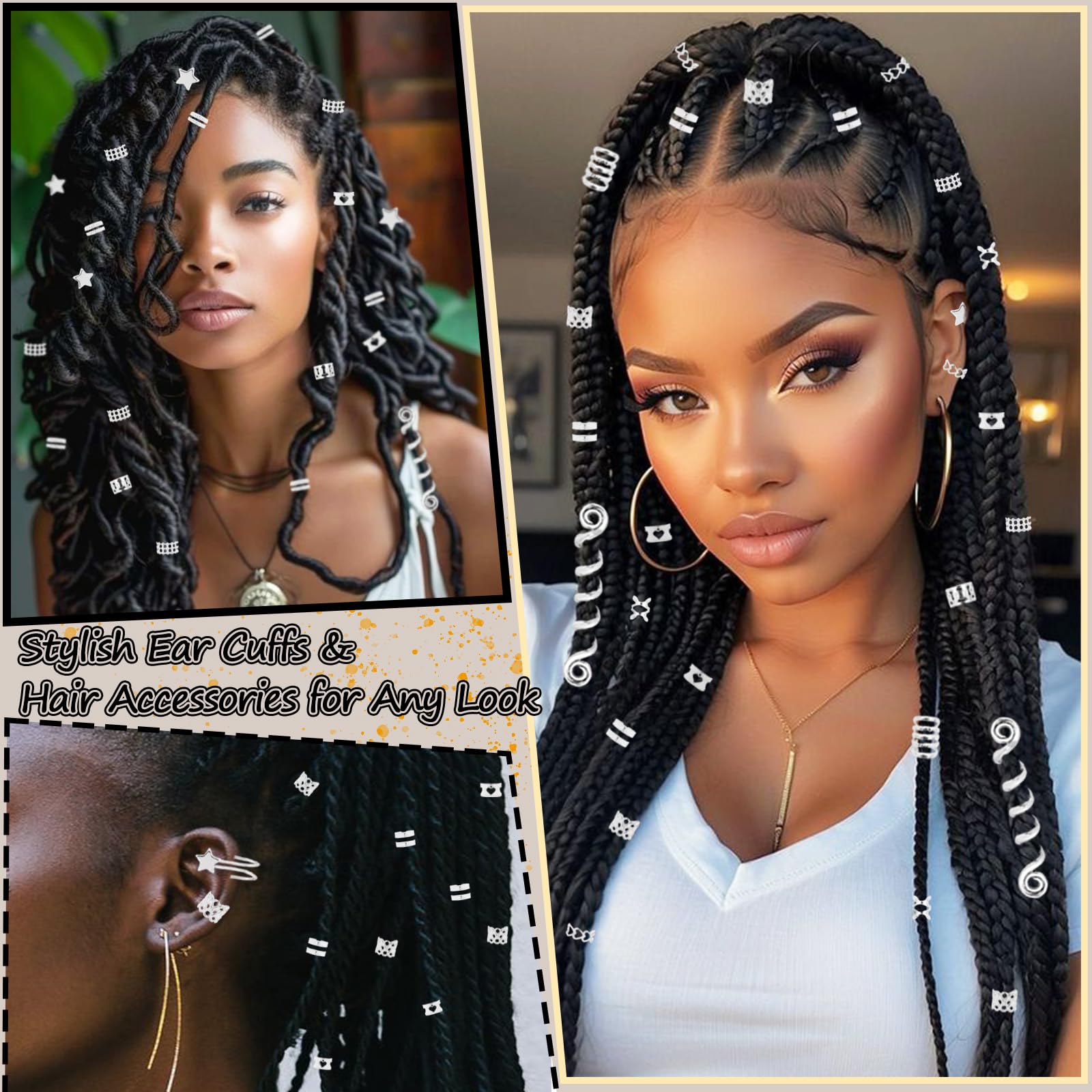 Vaikby 103PCS Silver Hair Jewelry for Braids Accessories, Hair