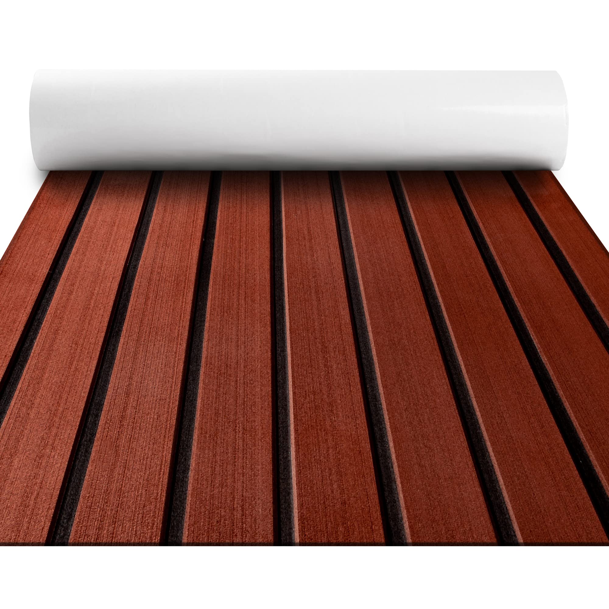 Boat Flooring EVA Foam Boat Decking Faux Teak Marine Mat Boat Carpet Self-Adhesive Flooring Material for Motorboat RV Yacht Kayak 94" x 16" Dark Brown with Black Lines