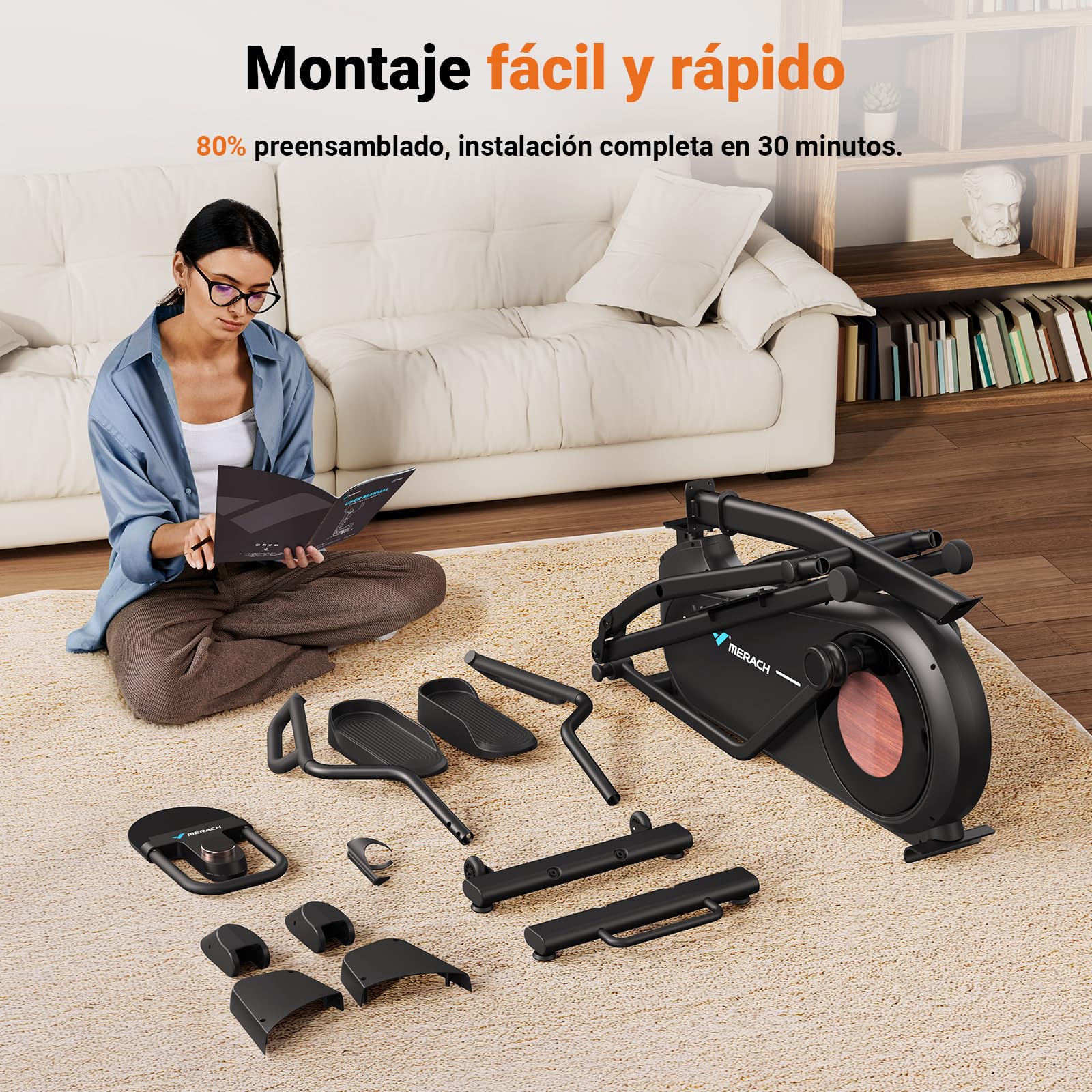 MERACH Bicicleta Elíptica para Casa, Elíptica Magnética Silenciosa con Autoalimentación, Zancada 42-47 cm, 8-16 Niveles de Resistencia, Monitor LCD, App Bluetooth y Sensor de Pulso, hasta 180 kg