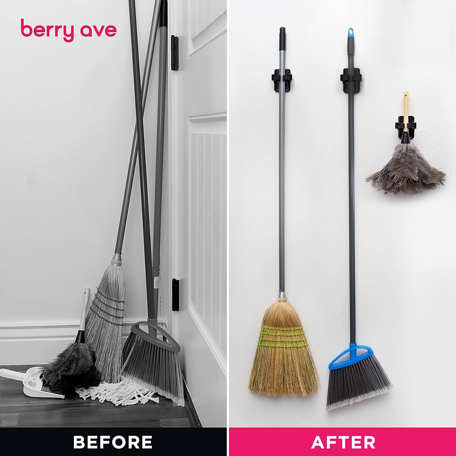 Buy Berry Ave Broom Holder & Mop Grippers [12Pack] Self Adhesive, No