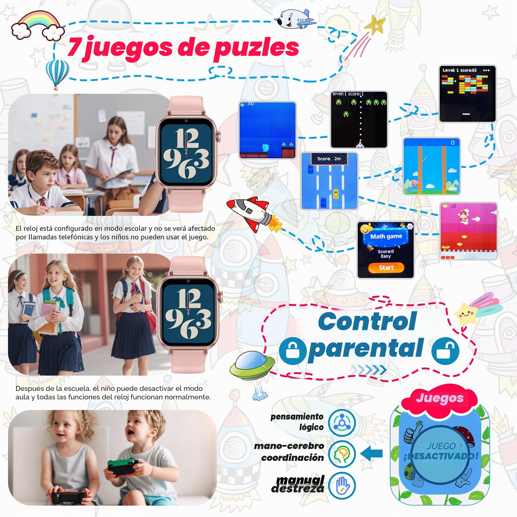 4G Reloj Inteligente Niño, Reloj GPS Niños con WiFi Videollamada IP68 SOS Voz Chat Teléfono Impermeable Modo Clase Juego Despertador, Smartwatch Niños Regalo Niña Estudiante