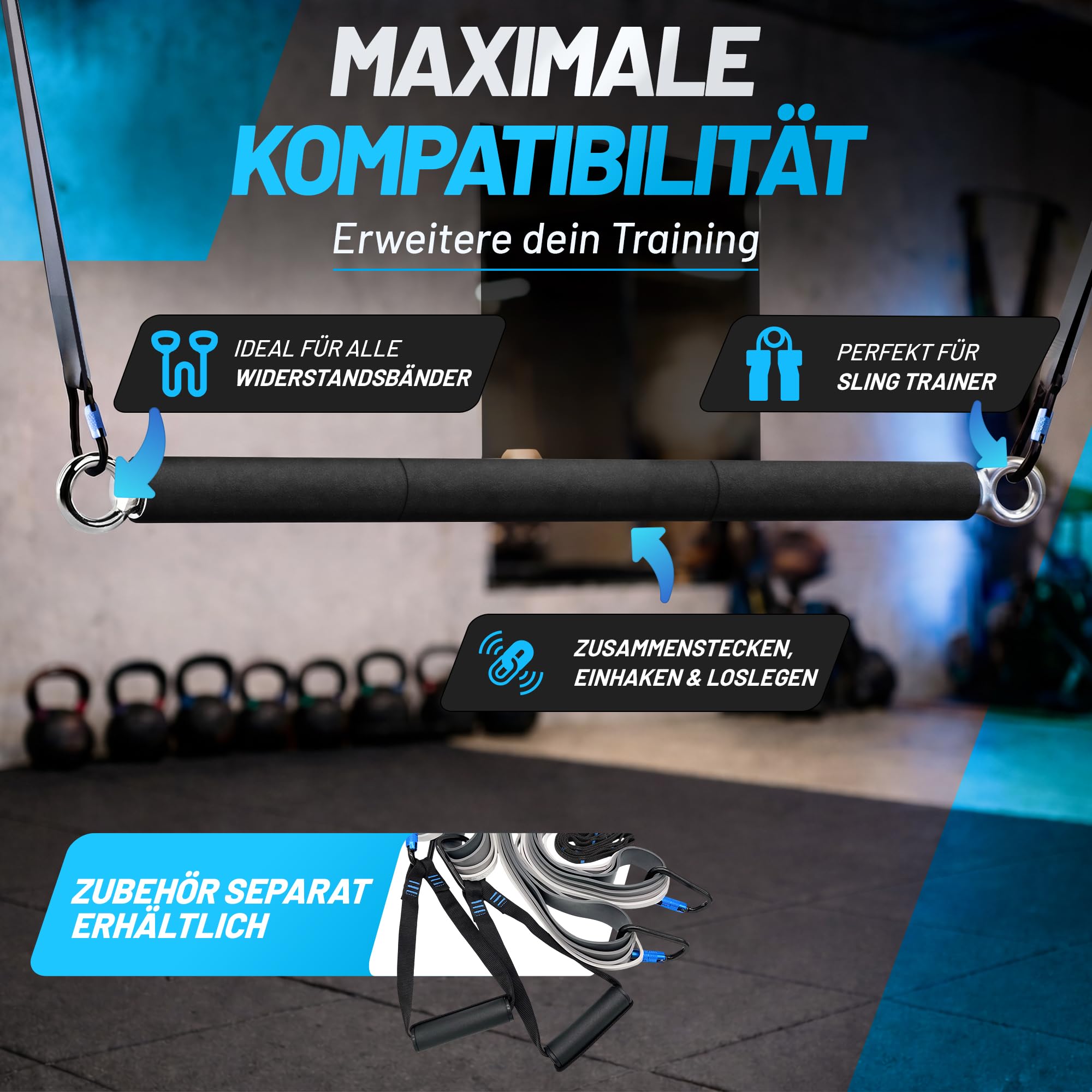 aerobis Rowstick – Verstellbarer Fitnessstab für funktionales Ganzkörpertraining – 2-in-1 Design – Ideal für Widerstandsbänder & Sling Trainer – Core-Stick für Kraft, Ausdauer & Koordination