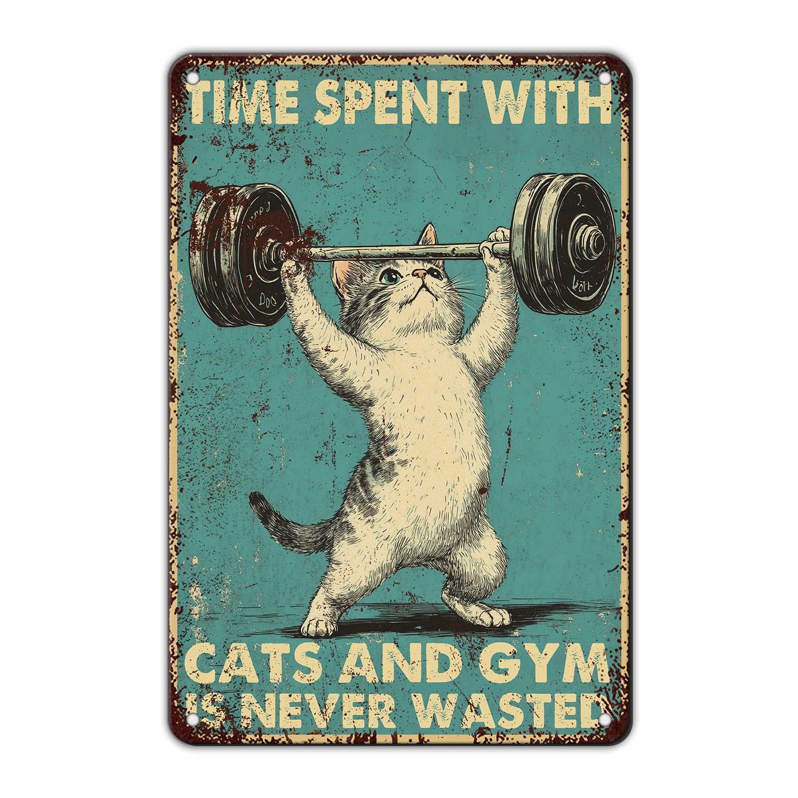 Anceky Funny Metal Tin Signs Time Spent With Cats And Gym Is Never Wasted Vintage Metal Sign Retro Wall Decor for Home Bar Pub Cafe Garage Man Cave Garden Yard 8×12 Inch