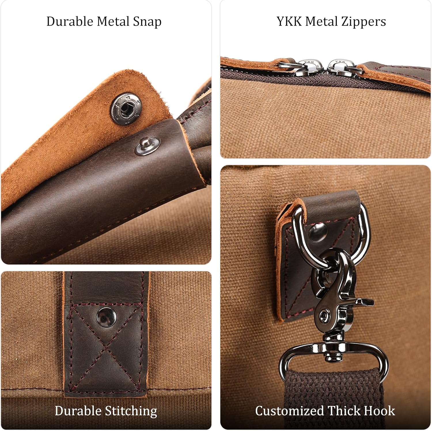 Polare 26” Waxed Canvas Cowhide Leather Waterproof Travel Duffel Bag Trim Luggage Weekender Overnight Carry on Hand Bag (Brown-26")