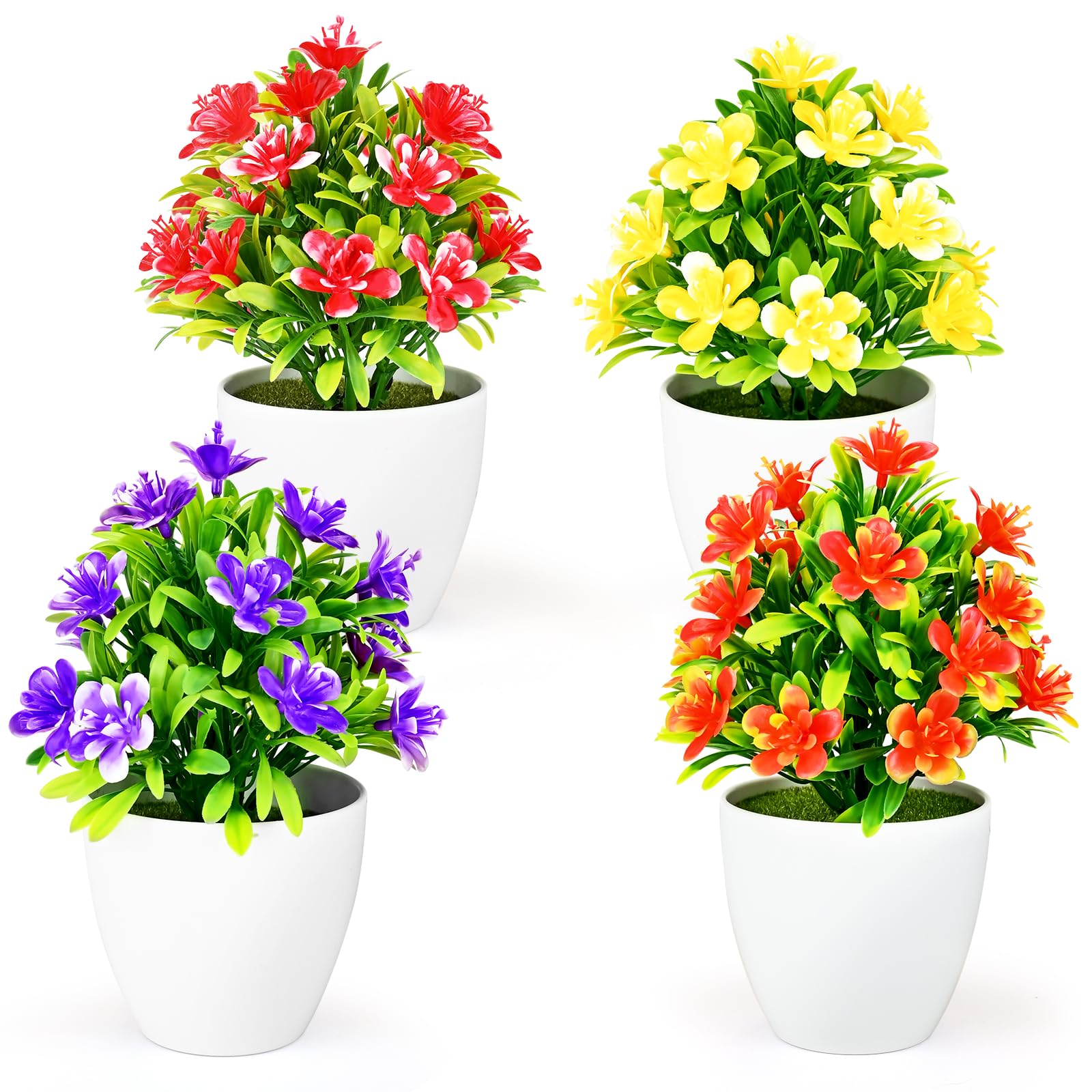 CECOMBINE 4 Pcs Artificial Flowers in Pots - Small Fake Potted Flowers