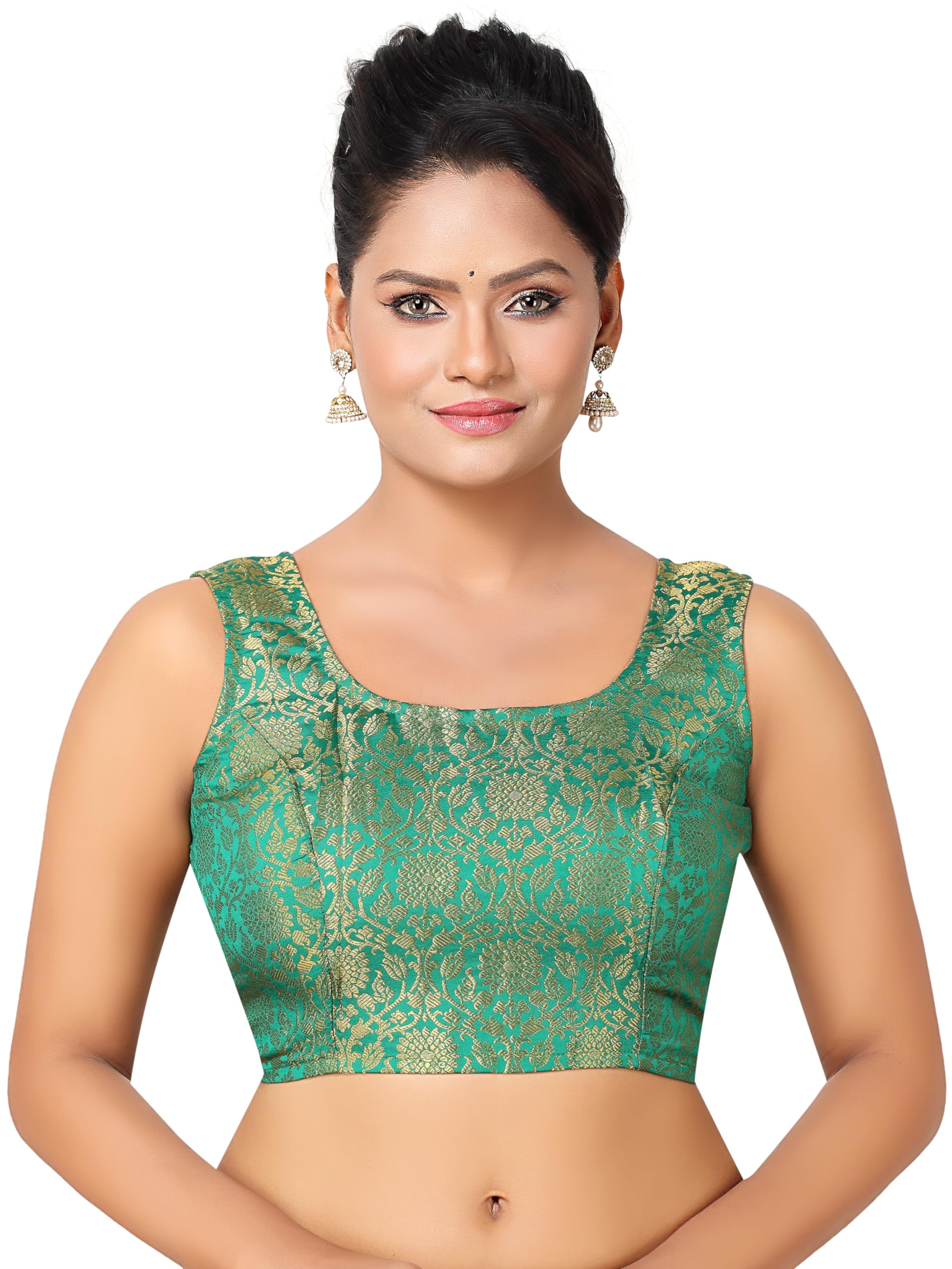 madhu fashion Womens Rich Banaras Brocade Sleeveless Readymade Saree Blouse-picture-22