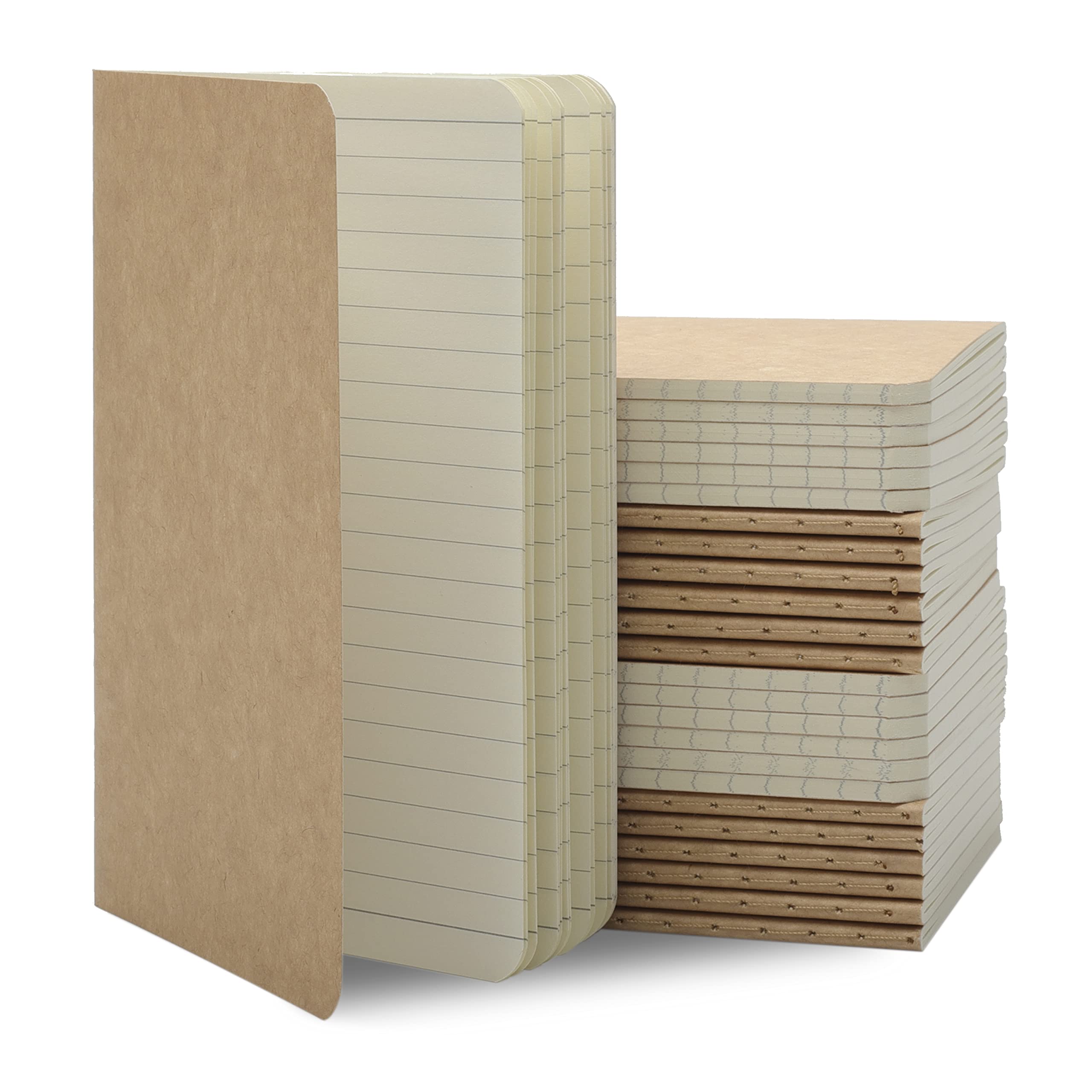 Twone Lot de 24 cahiers de poche à couverture souple pour prendre des notes, papier ligné, 30 feuilles, 8,9 x 14,9 cm, couverture kraft marron