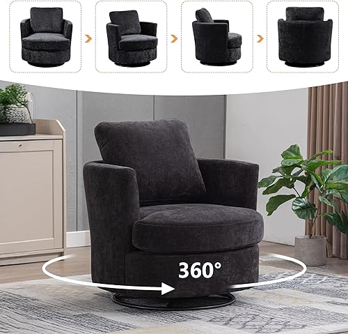 Miniatura 6 de Silla giratoria decorativa, sillas giratorias redondas de felpilla de 31.9 pulgadas de ancho para sala de estar, cómoda y moderna silla giratoria de