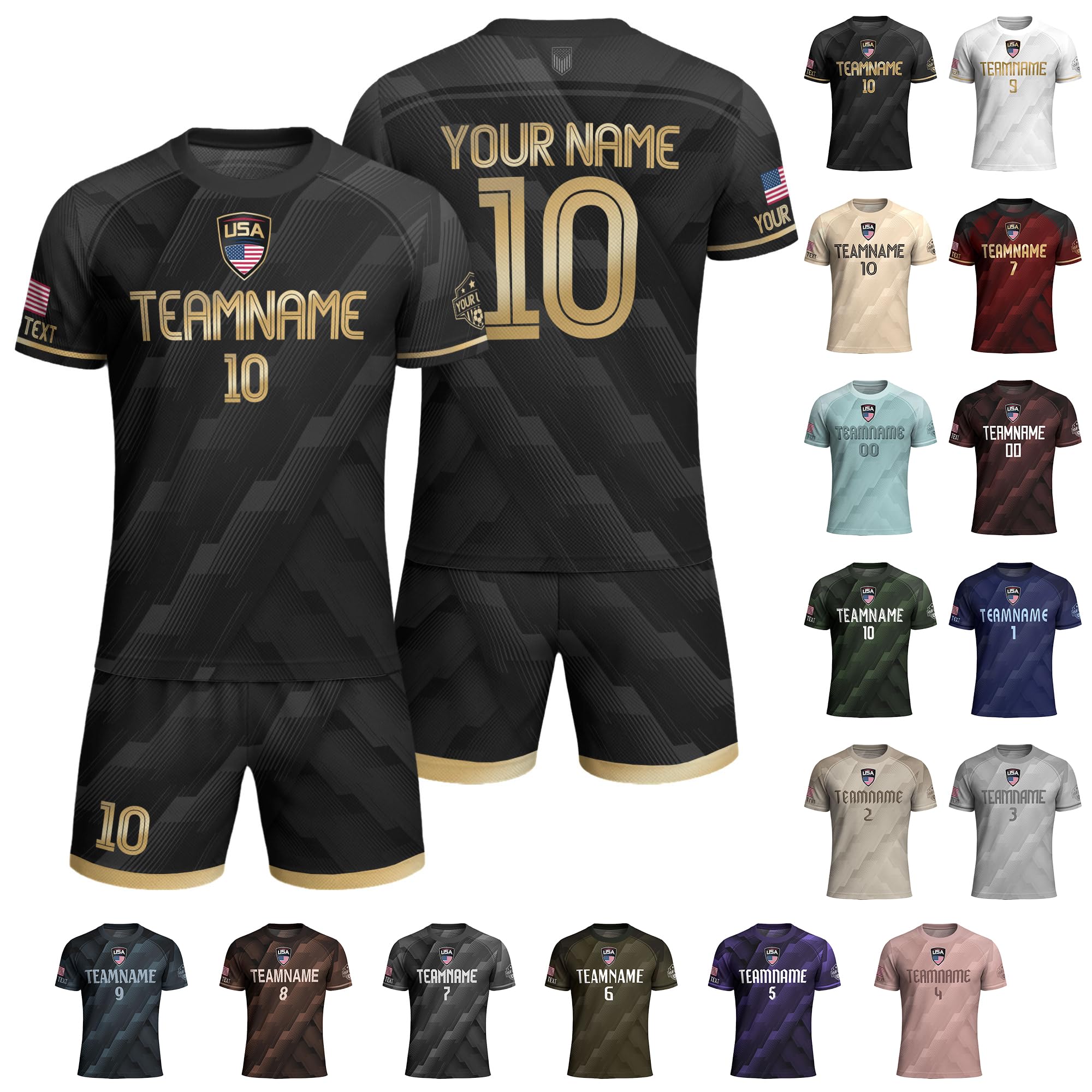 Personalized Soccer Jerseys Men with Name Number, Custom Soccer Jersey Youth, Sports Team Jerseys (Black)