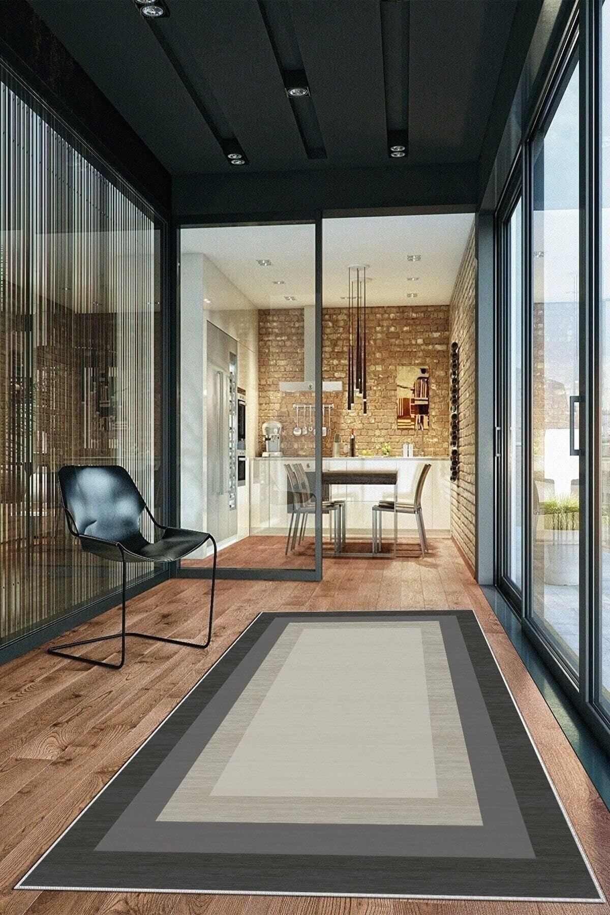 Pelangi Gri Çerçeve Renk Geçişli Yıkanabilir Kaymaz Taban Leke Tutmaz Modern Salon Halısı Ve Yolluk, Bej-Gri 100 x 200, 135803910020005