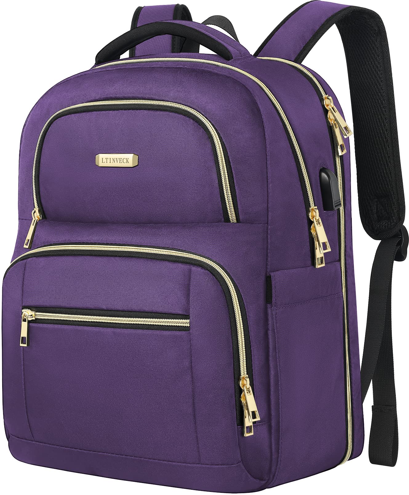 LTINVECKTravel Laptop Backpack for Women Men,Business Anti Theft TSA Friendly Laptops Backpack with USB Charging Port,Durable Water Resistant Computer Bag Fits 15.6 Inch Laptops,Purple