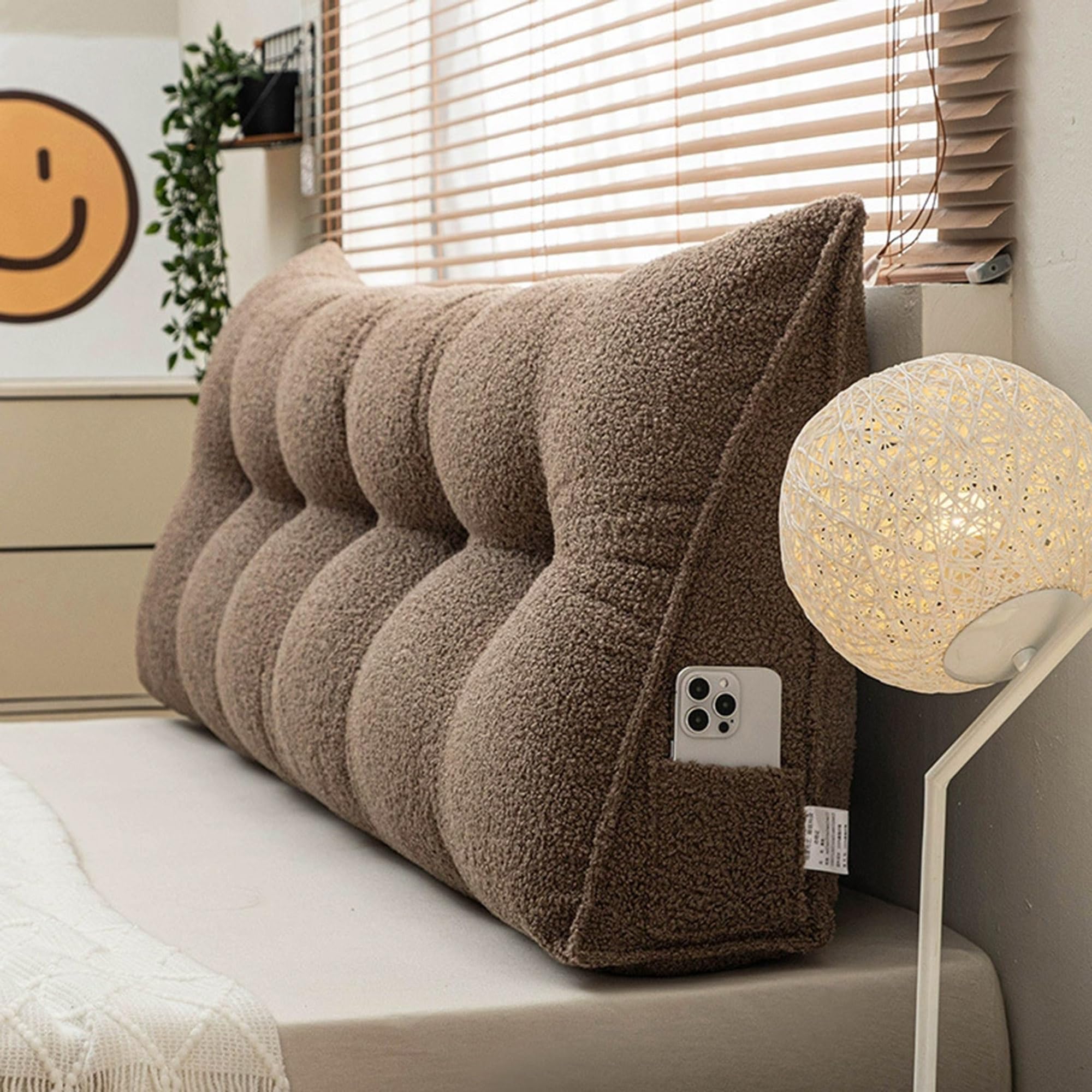 DUOLEH Triangular Wedge Bolster Pillow Removable, Wedge Lumbar Pillows with Pocket, Headboard Backrest Positioning Support Cushion, Bed Backrest Reading Cushion (100x50x20cm,Brown)