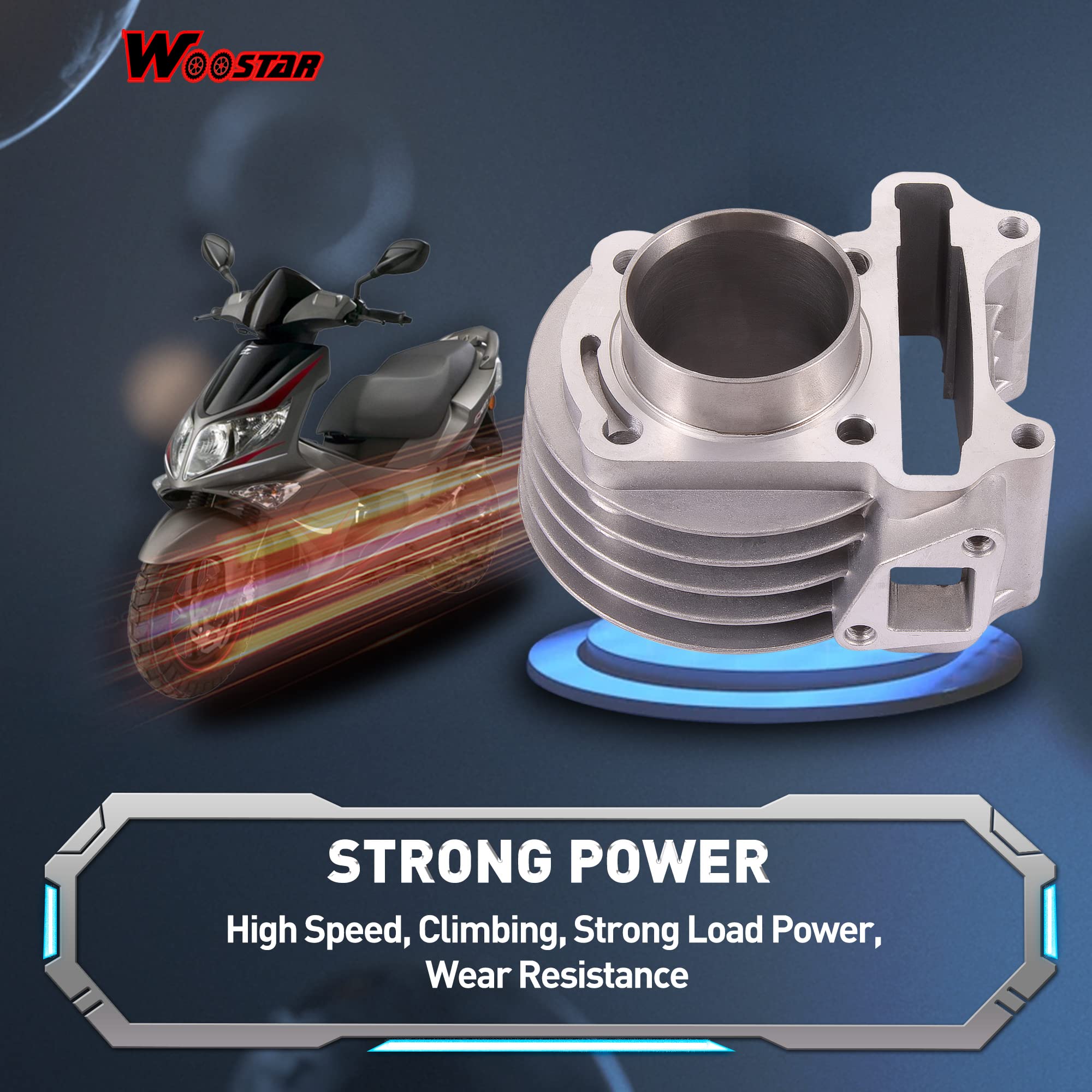 WOOSTAR 47mm Cylindre Complet à Gros Alésage Assemblée Remplacement pour Moteur GY6 4 Temps Taotao 49cc 50cc ATV Scooter 139QMA 139QMB