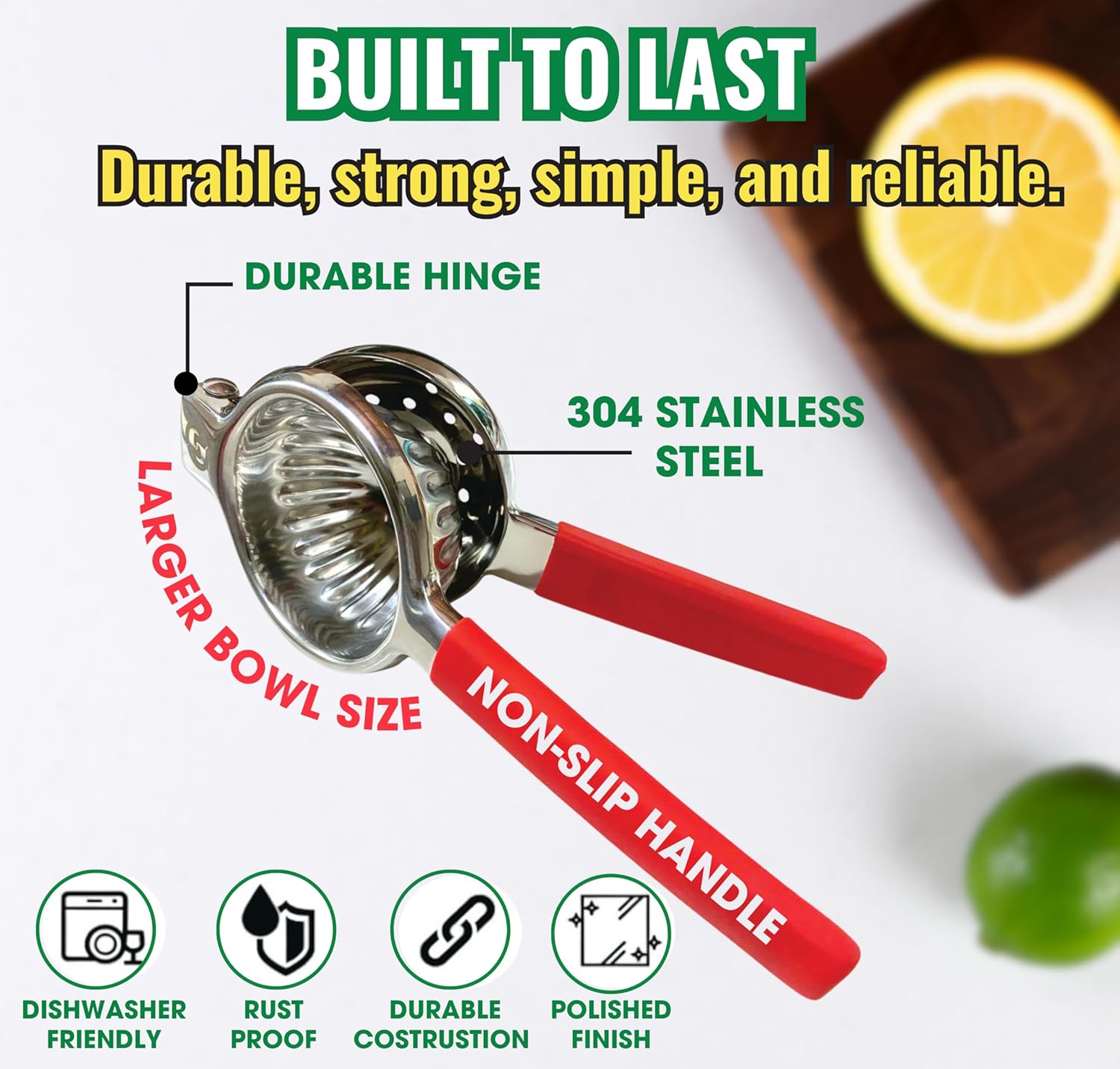Handheld Lemon Squeezer Stainless Steel – Lemon Juicer, Lime Squeezer With Large Bowl Size & Non-Slip Handles – Citrus Squeezer for Holiday Cooking & Christmas Dinner, New Year Cocktails