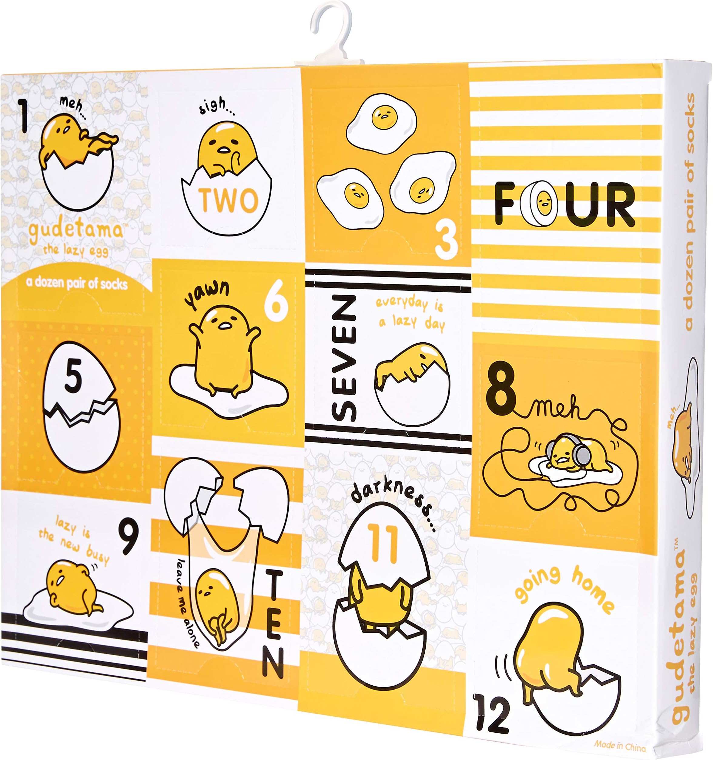 Gudetama 12 Days Advent Box, black Assorted, Fits Sock Size 9-11 Fits Shoe Size 4-10.5 (Girls/Women's) & Fits Shoe Size 4-9 (Boys)