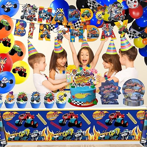Miniatura 4 de 133 piezas de suministros para fiesta de cumpleaños de BIaze and the Monster Machine, incluye pancarta, bolsa de regalo, sopladores de fiesta,