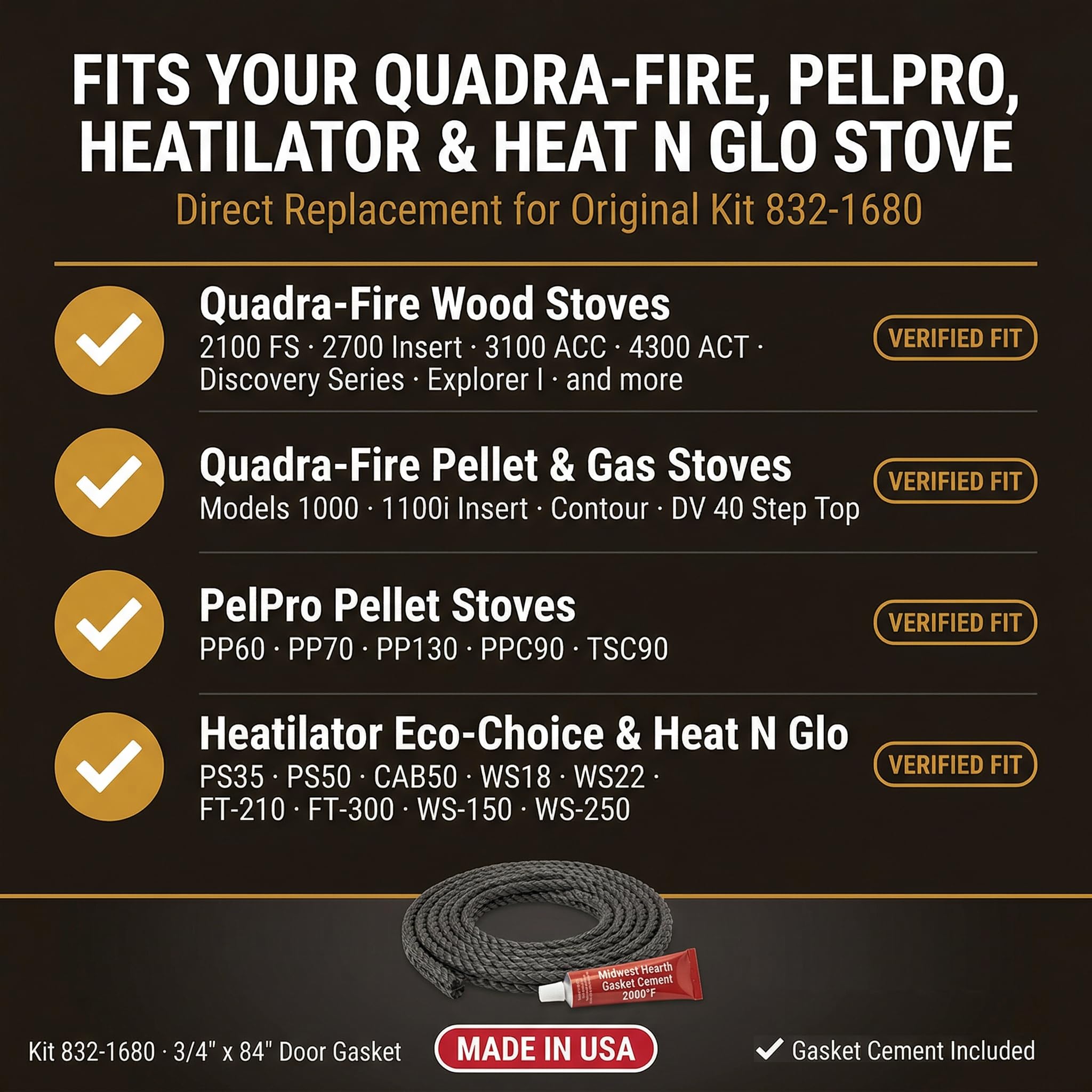 Amazon.com: Midwest Hearth 832-1680 Quadra-Fire Door Gasket Kit, 3