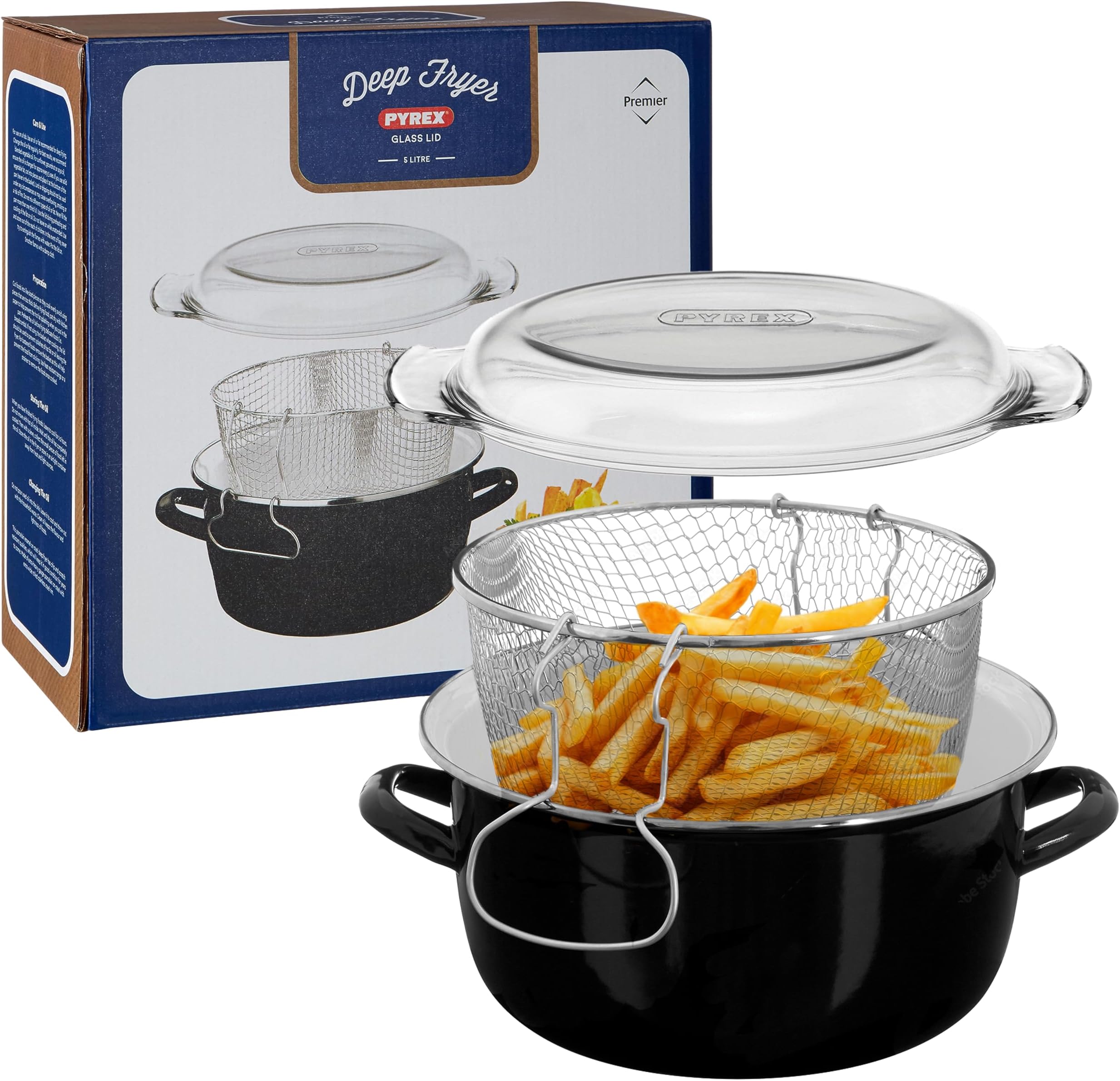 HMWD Large Non Stick Chip Frying Pan With Basket And Glass Lid With