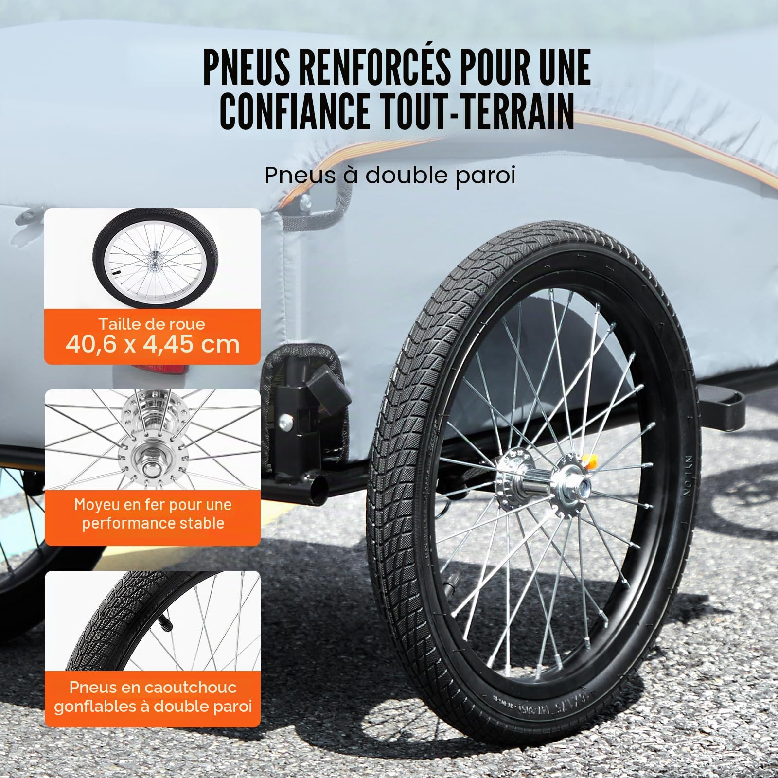 VEVOR Remorque de vélo pliable robuste, capacité de charge 88/100/72,6 kg, attelage universel