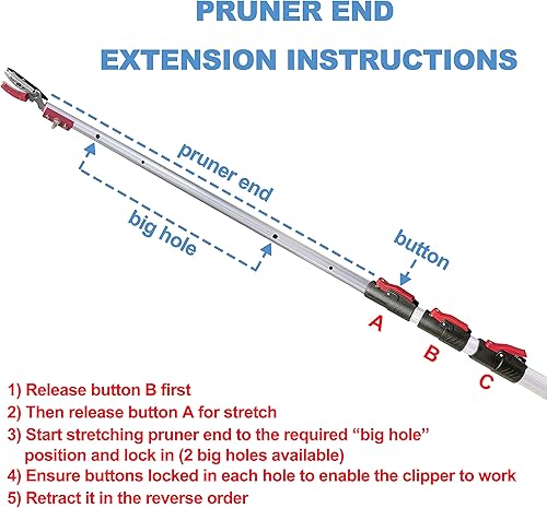 Miniatura 3 de Cortadores de árboles extensibles de 4.5 a 11.5 pies, 4 secciones con ajuste de mango, podadoras de corte y sujeción, tijeras de podar de sierra de