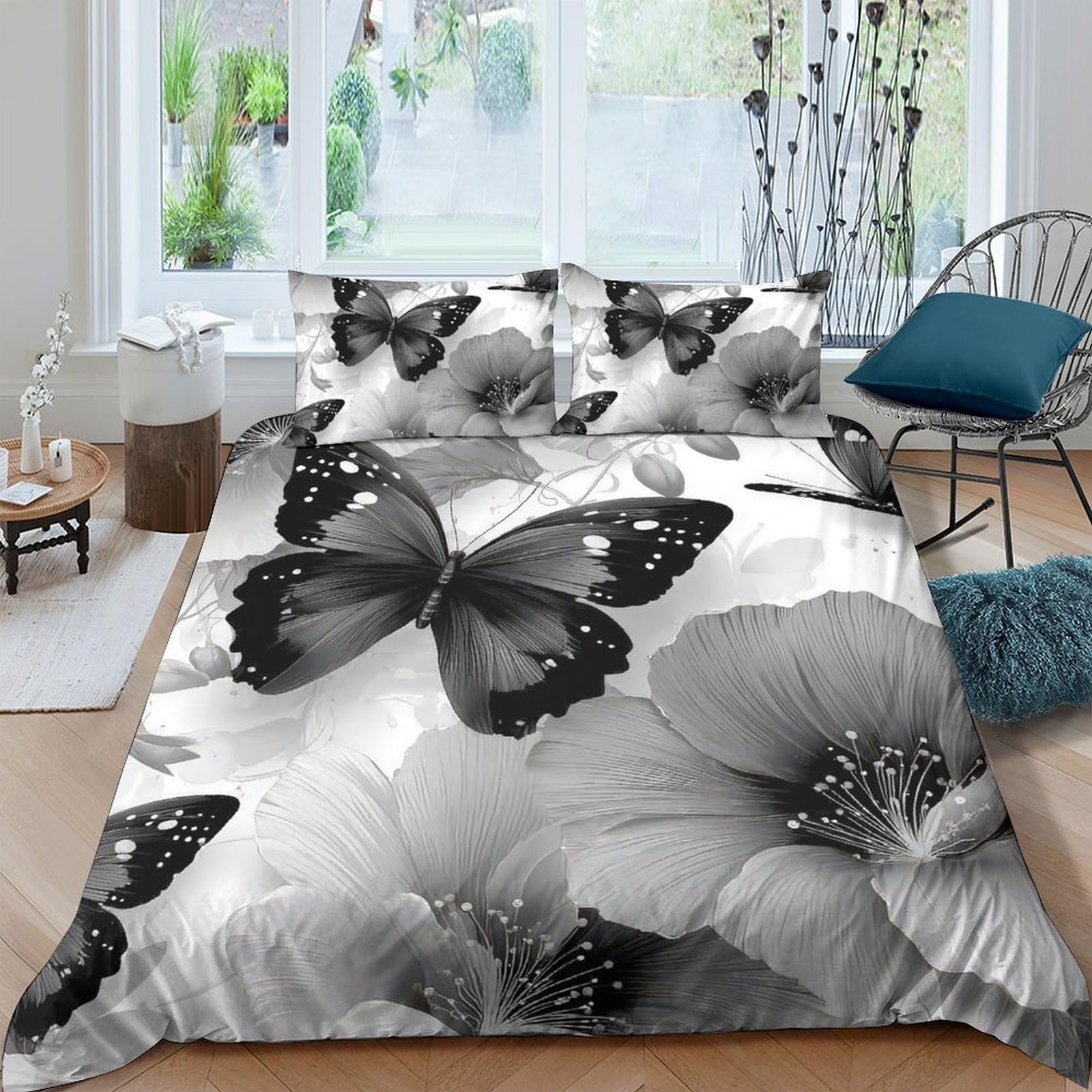 Ctjqhvkz Style-2 3D Printed Black Butterfly Fitted Sheet Microfiber Soft Floral Mattress Cover For Bedroom Guest Room Easy Care Single（135X200cm）