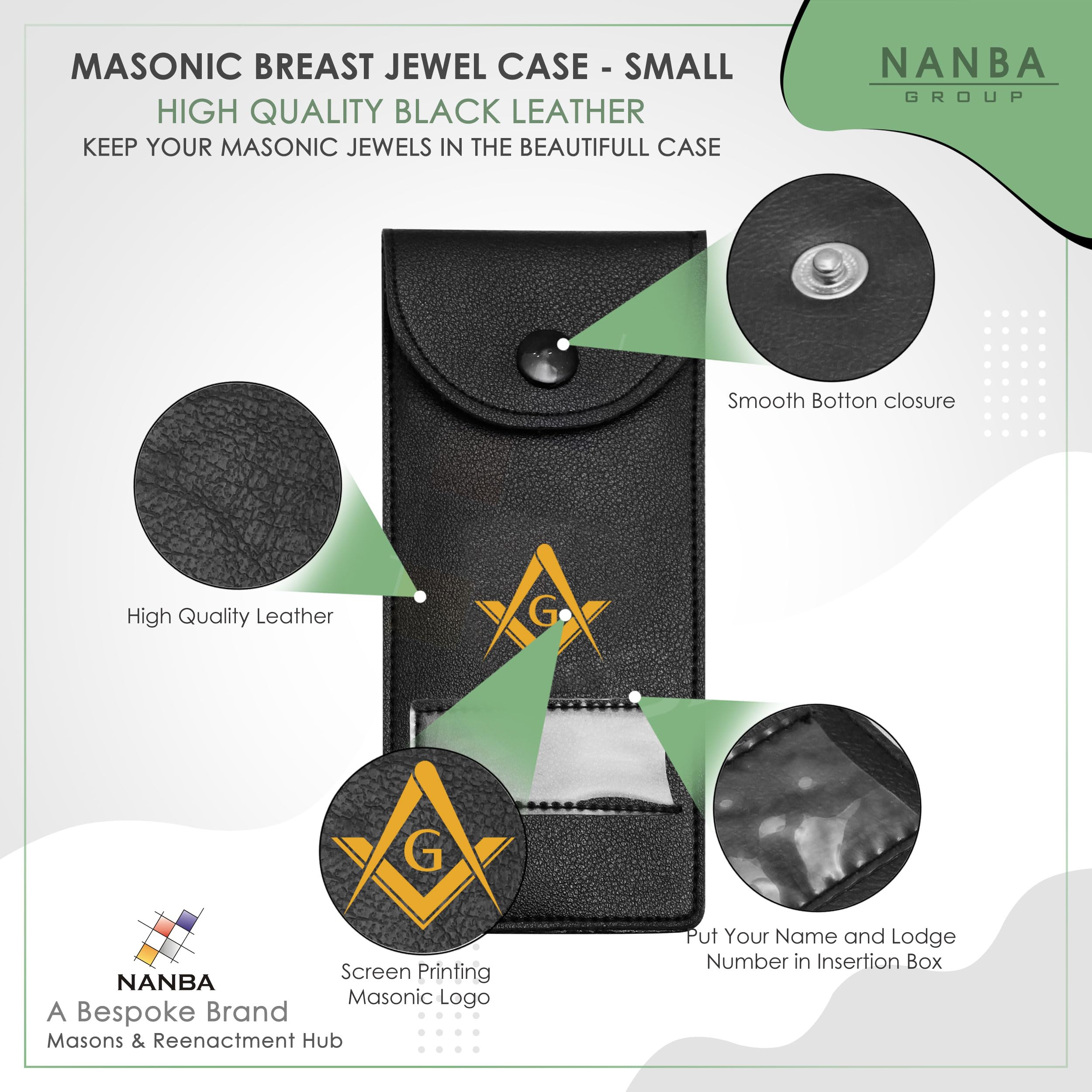 Masonic Regalia Pocket Jewel Holder Case Leather Carry Wallet -  Printed Square Compass G Gold