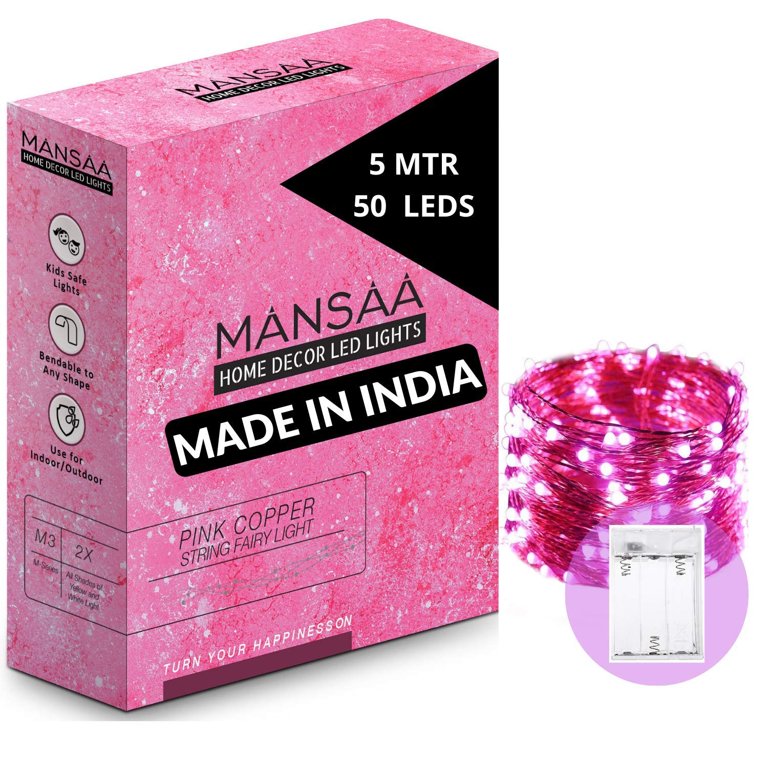 MANSAA Lights for Decoration | 18 Months Warranty | 5 Meter, 50 LEDs | Fairy Lights for Room Decoration, Led Lights for Decoration, Decoration Light, String Lights, Battery Operated (Pink, Pack of 1)-image-48