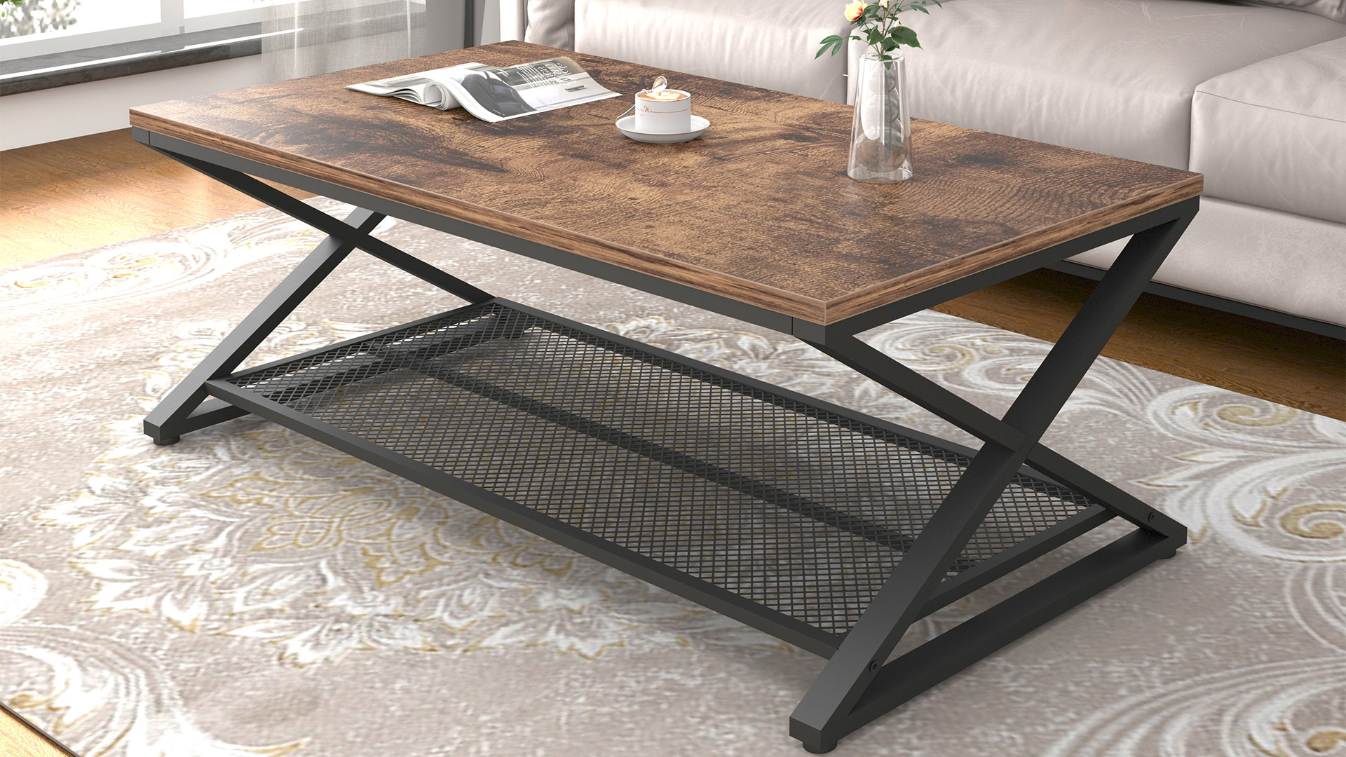 Amazon.com: LVB Rustic Coffee Table with Storage, Industrial Wood
