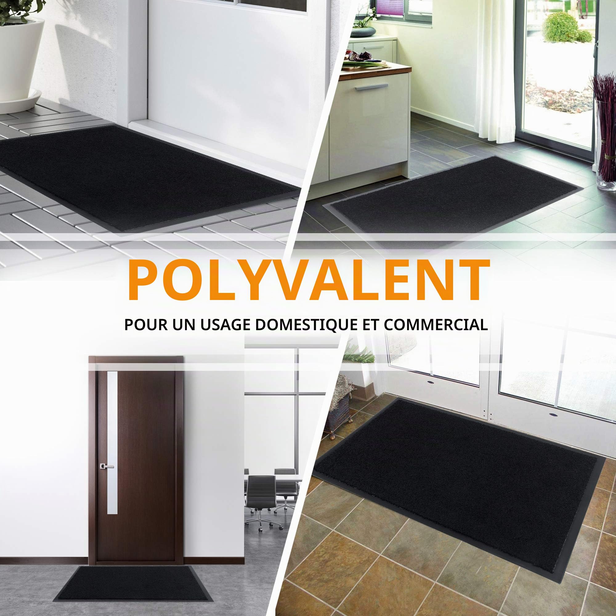 GadHome Tapis de Porte, Noir 60x90 cm|Tapis de Porte extérieur, imperméable, Lavable, Tapis Robuste antidérapant, retient la poussière, paillasson, Couloir, entrée, Cuisine, Chambre