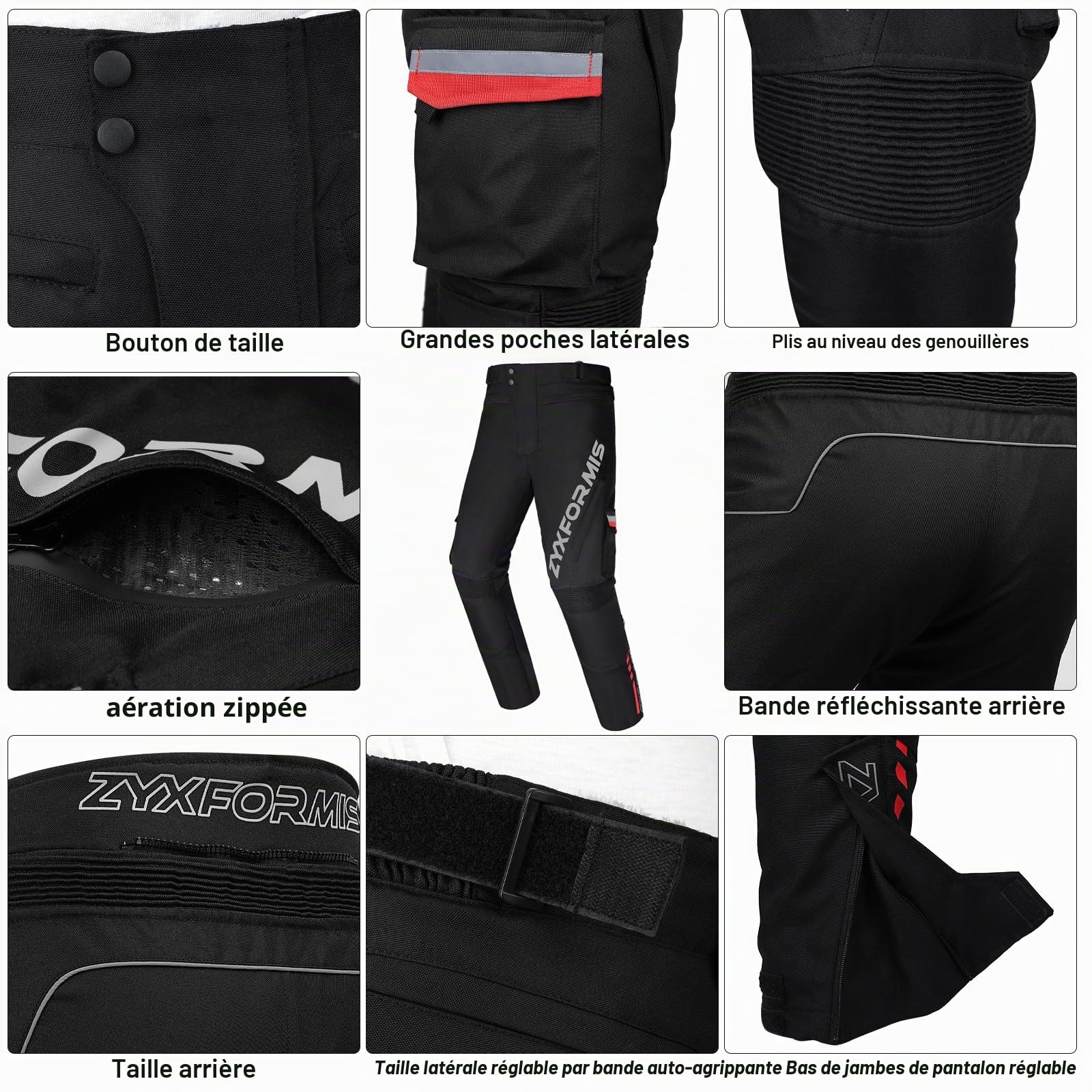 Pantalon de Moto Homme avec Amovible Armure Protection, Imperméable et Coupe-Vent Pantalons de Moto de Course Renforcé avec Doublure Amovible pour Hiver/été