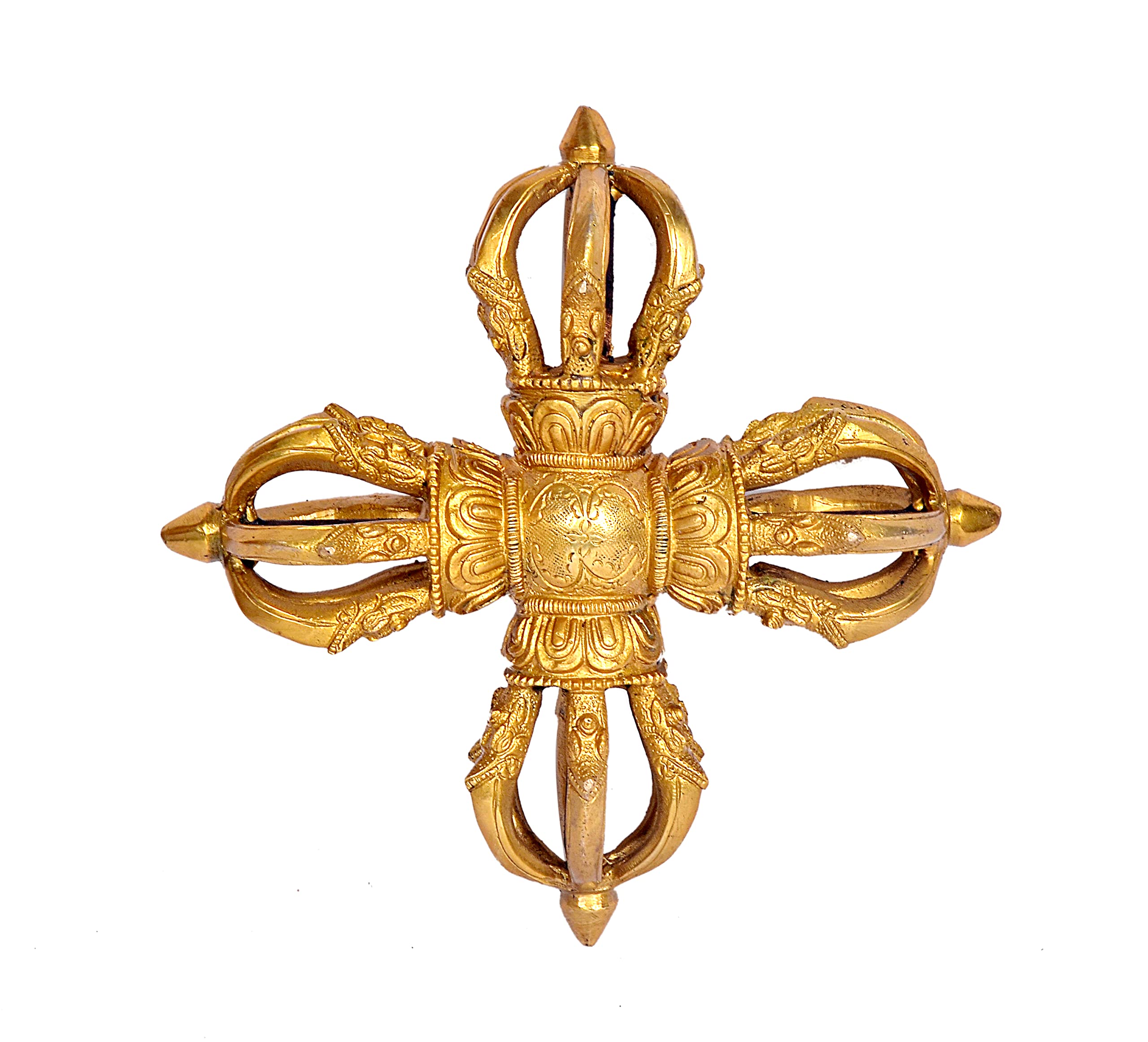 AONA Brass Tibetan Buddhist Style Ritual Double dorjee/Vajra/Table Decor Useful Tibetan Ritual Tools to Bring Wellness and Happiness in House