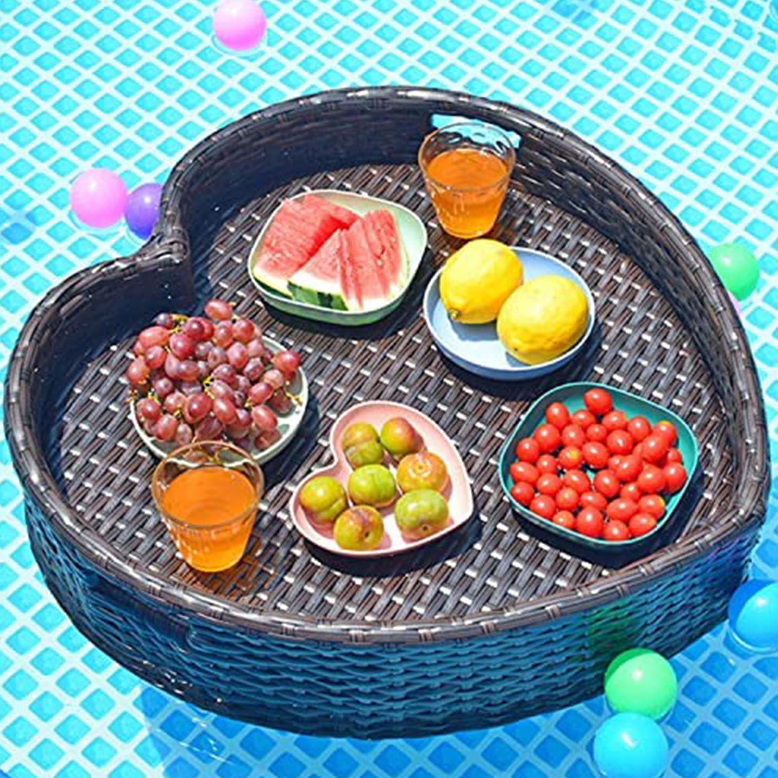 Plateau de Petit-déjeuner Flottant en rotin, Plateaux de Service flottants, Plateau de Nourriture Flottant tissé en rotin, Plateaux de Service de Piscine pour la Natation, Les Barres de sabl