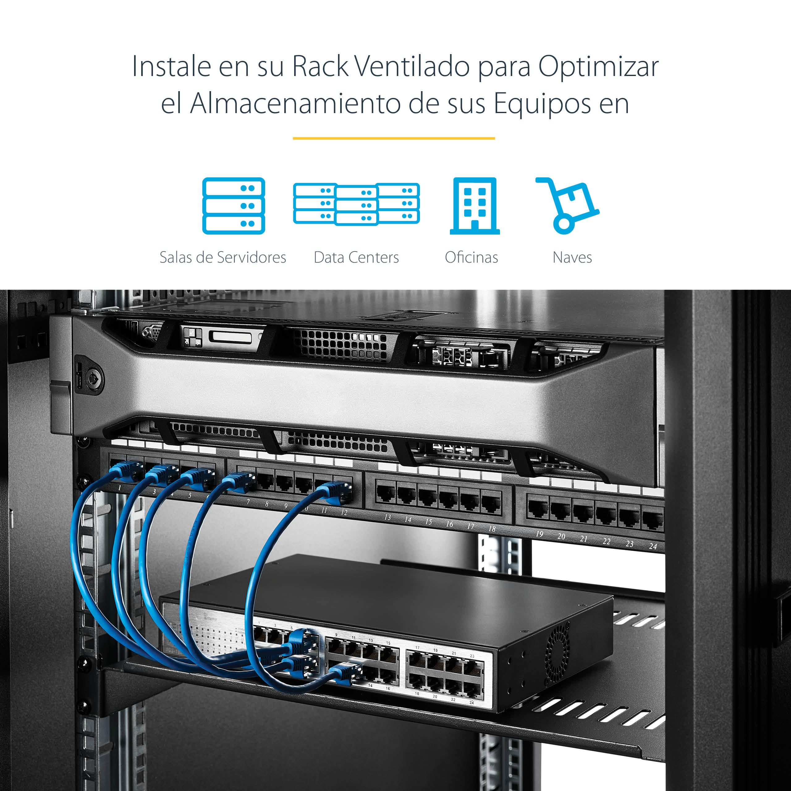 StarTech.com - Soporte para rack de servidores 2U - Bandeja cantilever universal ventilada para rack y estante de equipos de red de 19" - Acero de alta resistencia - 22,7 kg - 48,3 cm de profundidad (CABSHELFV)
