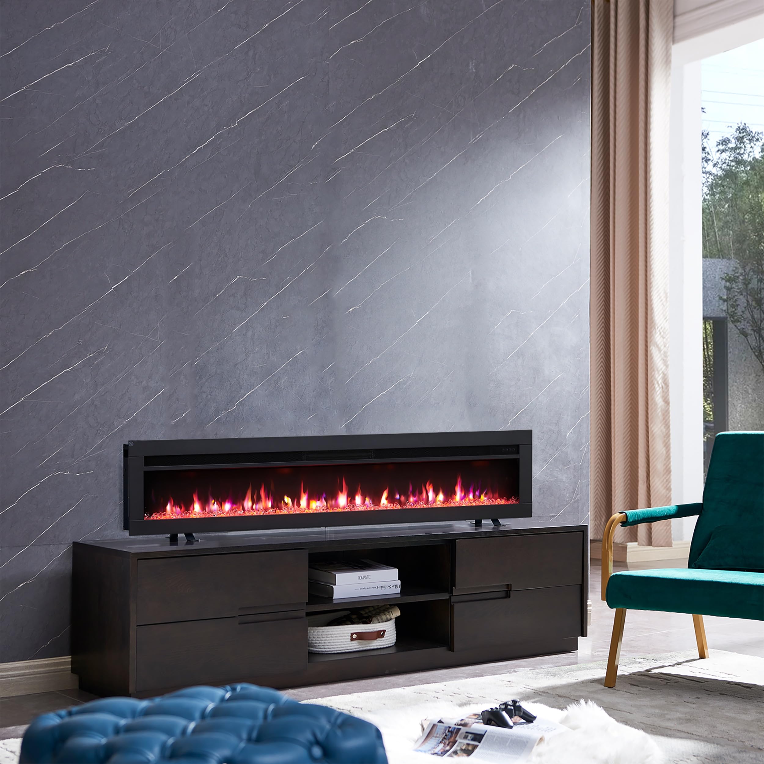 BALDERIA Agnes 60 - Chimenea electrica Decorativa de Pared con Efecto Llama 3D y calefaccion — view 2