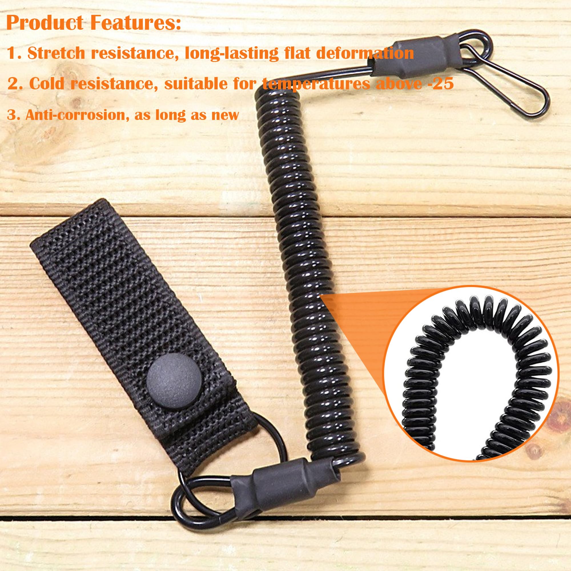 Cordino Tattico Elastico Con Moschettone - Cavo A Spirale Per Torce E Chiavi, Nero - Foto 6