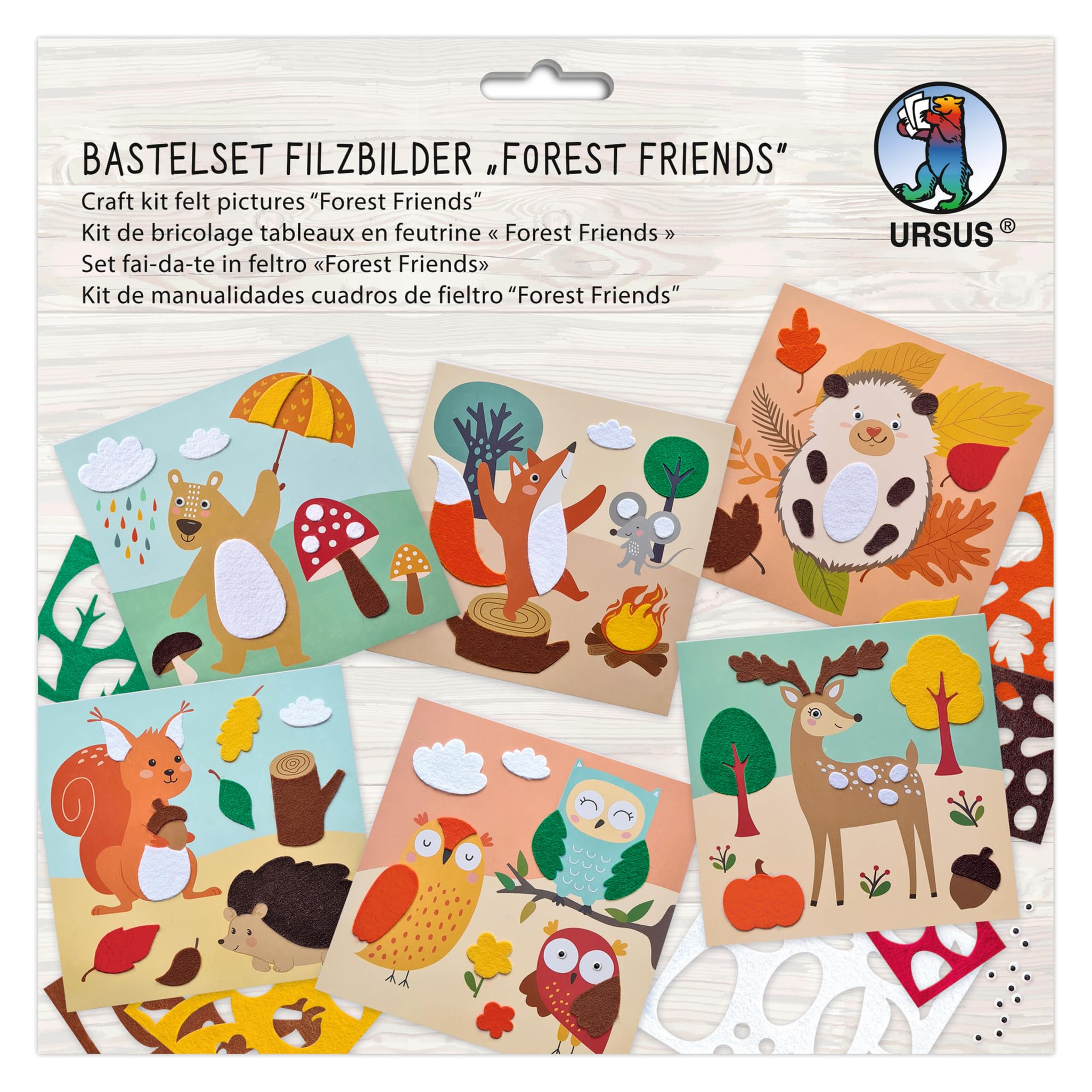Ursus 8800002F Forest Friends Felt Picture Craft Set, Set of Motif Cards, Felt Punch Pieces and Wiggly Eyes, Includes Step by Step Instructions (English Language not Guaranteed)