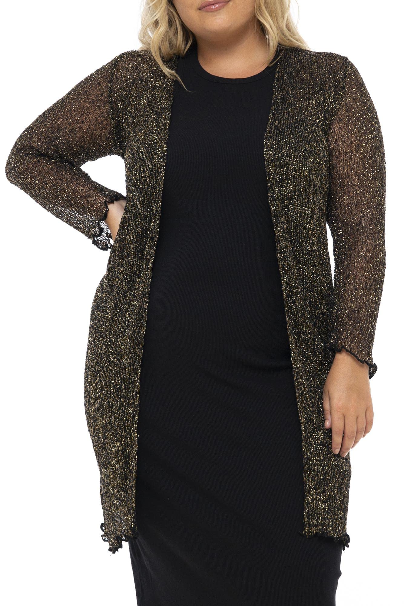 Back From Bali Womens Plus Size Metallic Sheer Long Cardigan Lightweight Open Front Shrug Lite Knit Sweater 2X