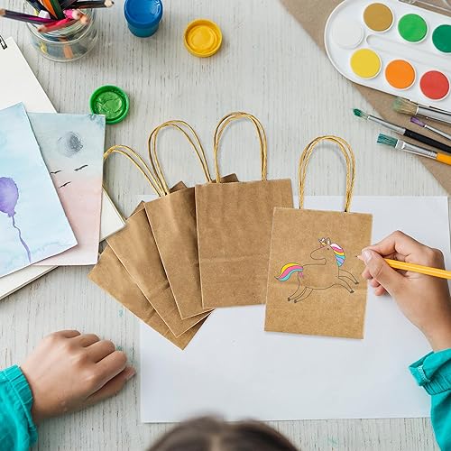 Miniatura 4 de SPERPAND 50 bolsas de papel kraft tamaño mini  6.5 pulgadas pequeñas bolsas de regalo de papel marrón con asas, bolsas de recuerdo de fiesta para