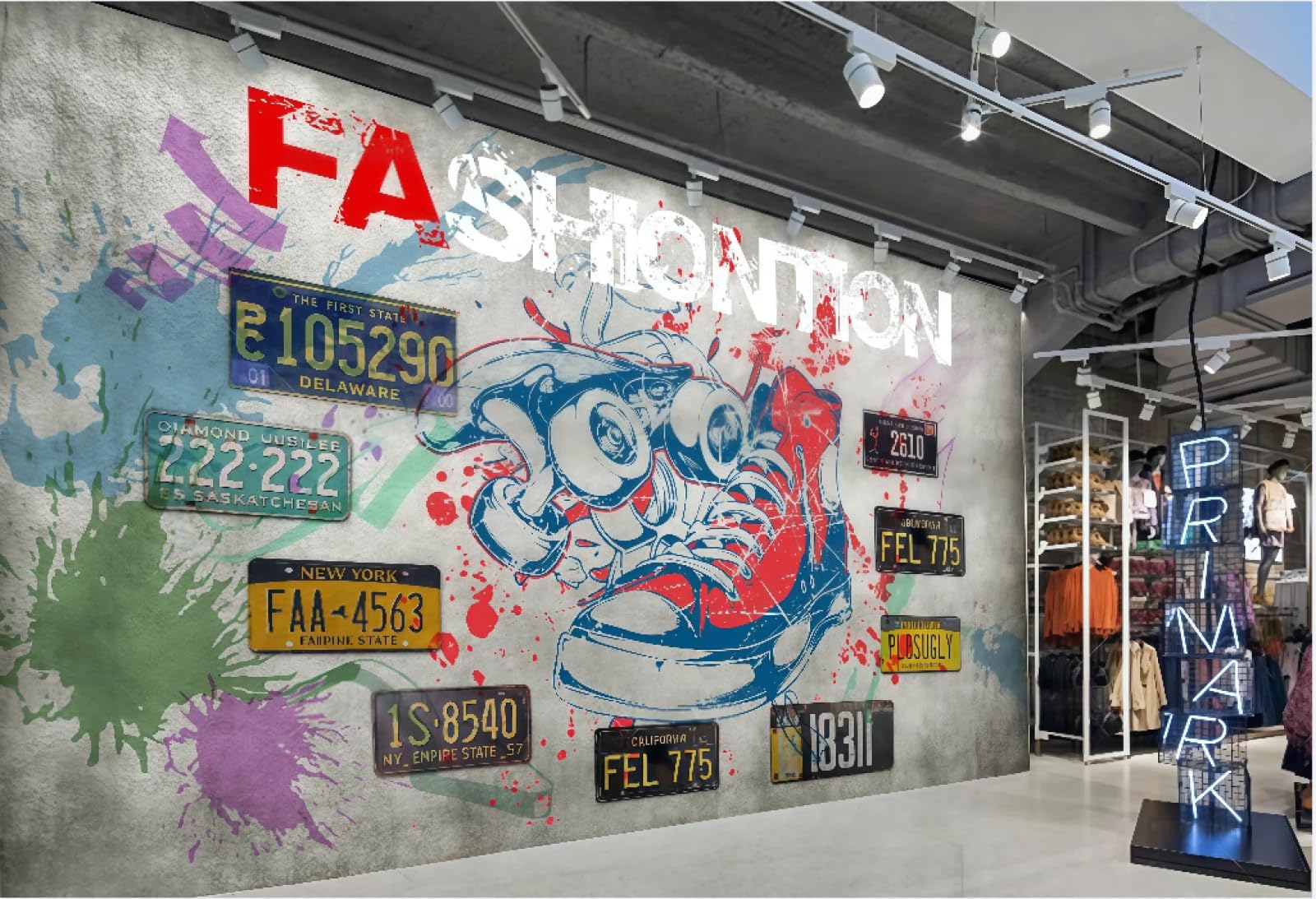 XDOUBAO Wallpaper Fashion Hand-Painted Graffiti Shoes License Plate Bar Shoe Store Shopping Mall Afternoon Tea Western Restaurant Background Wall Wallpaper Coffee Shop Mural,3D,150x105cm