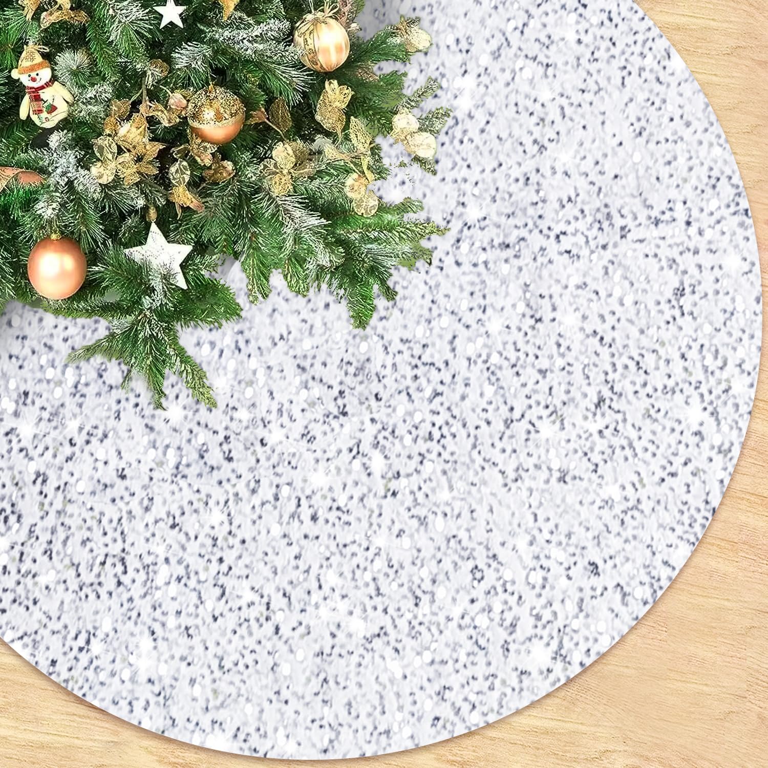 ROMANKAS Christmas Tree Skirt White 21 Inch Miniature Sequin Tree Skirt Thick Velvet Tree Mat Embroidered Glitter Tree Skirts Tabletop Tree Skirts for Artificial Trees Christmas Home Decorations