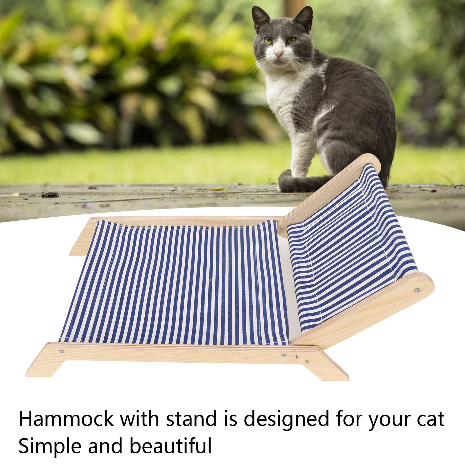 Asixxsix Hamaca para Cama de Gato, Cama Elevada para Gatos de Interior, Cama Elevada para Mascotas, Muebles de Cuna para Gatos con Rascador, Marco de Madera, Columpio, Cama (Silla de Playa)