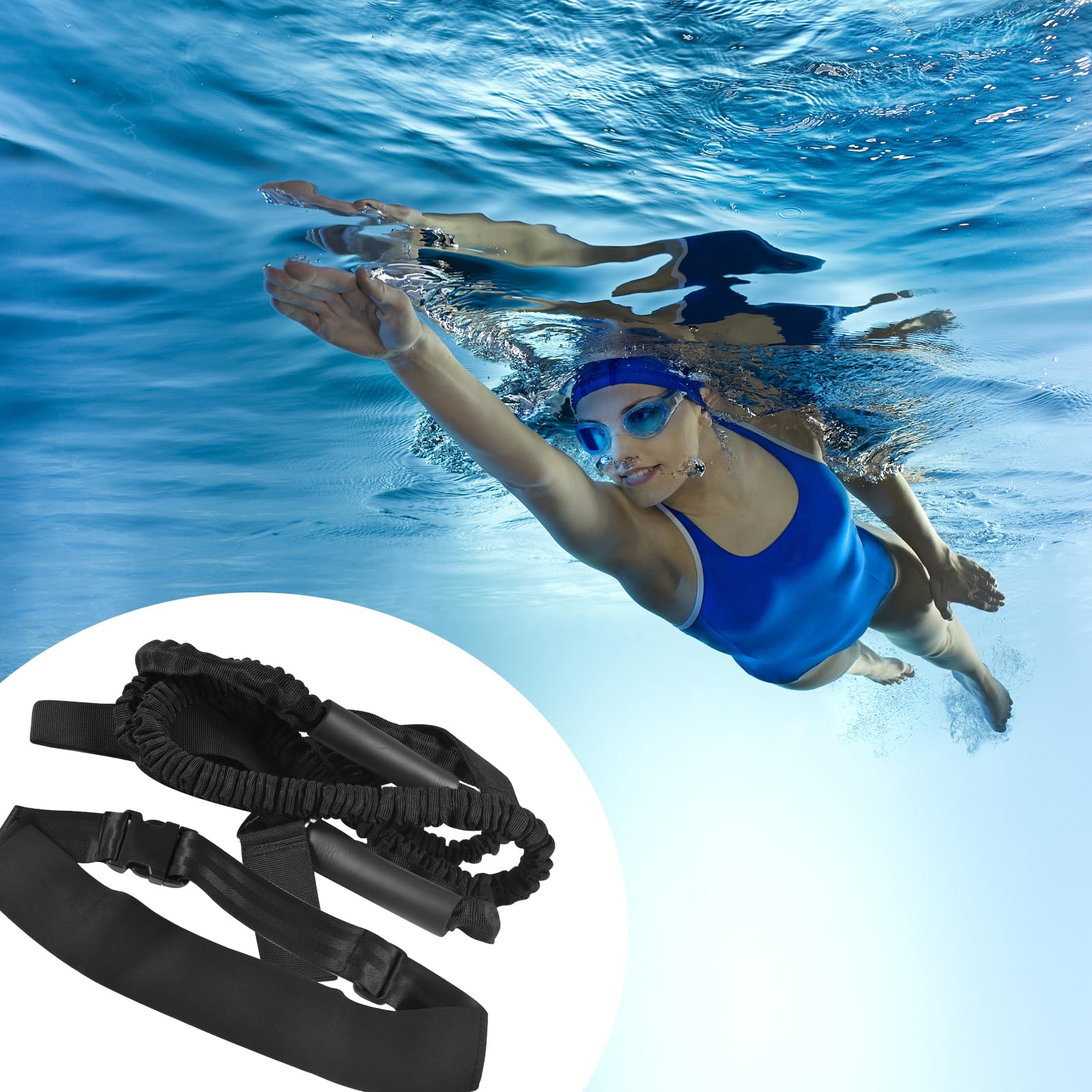 Schwimmgurt für Pool 2M Einstellbare Schwimmwiderstand Gürtel Schwimmhilfe Schwimmtrainer Gürtel Leine für Kinder Erwachsene