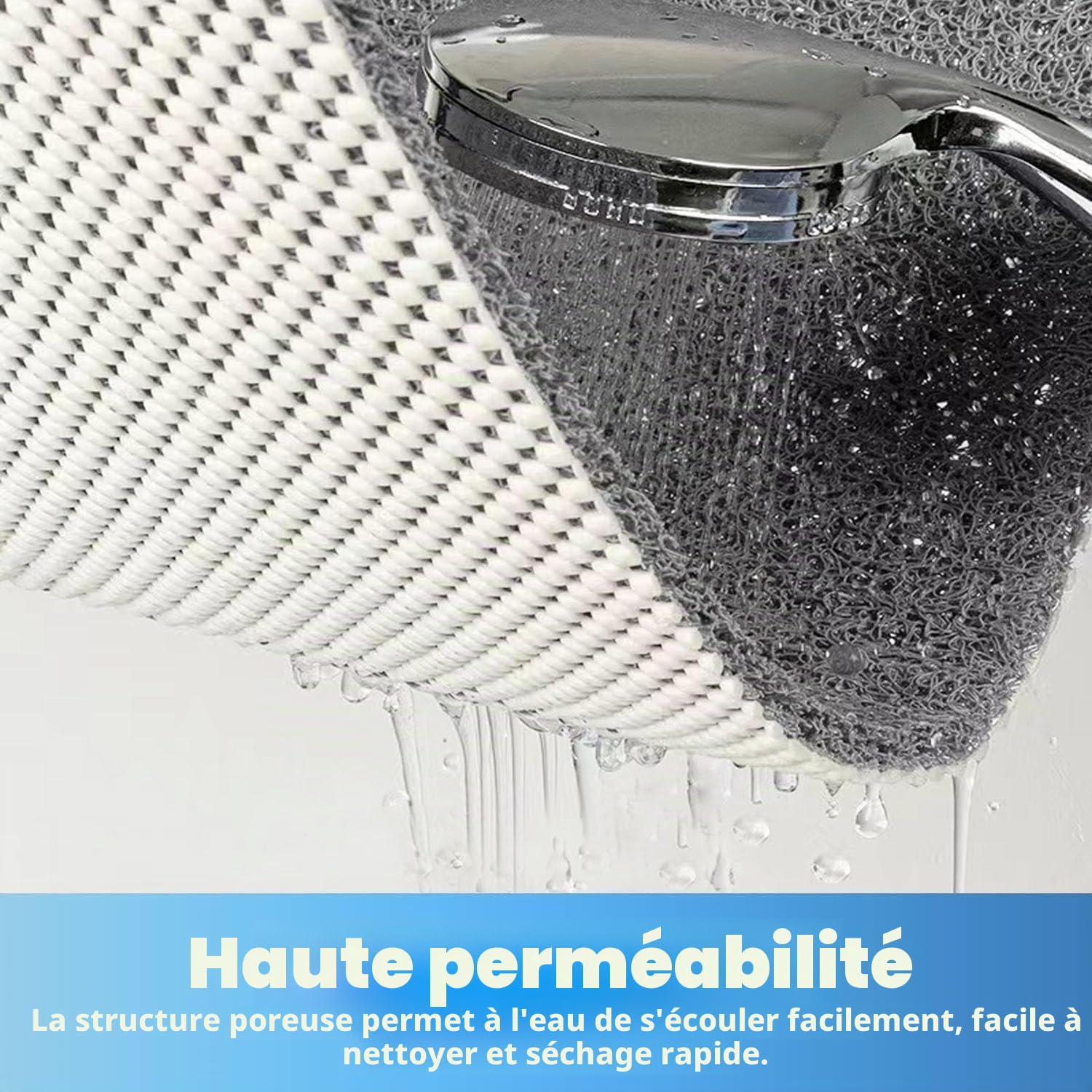 Tapis de douche rond, 60 cm, antidérapant, anti-moisissure, anti-bactérien, en Luffa, tapis de bain, en PVC, doux, pour salle de bain, pour salle de bain et zones humides (gris)