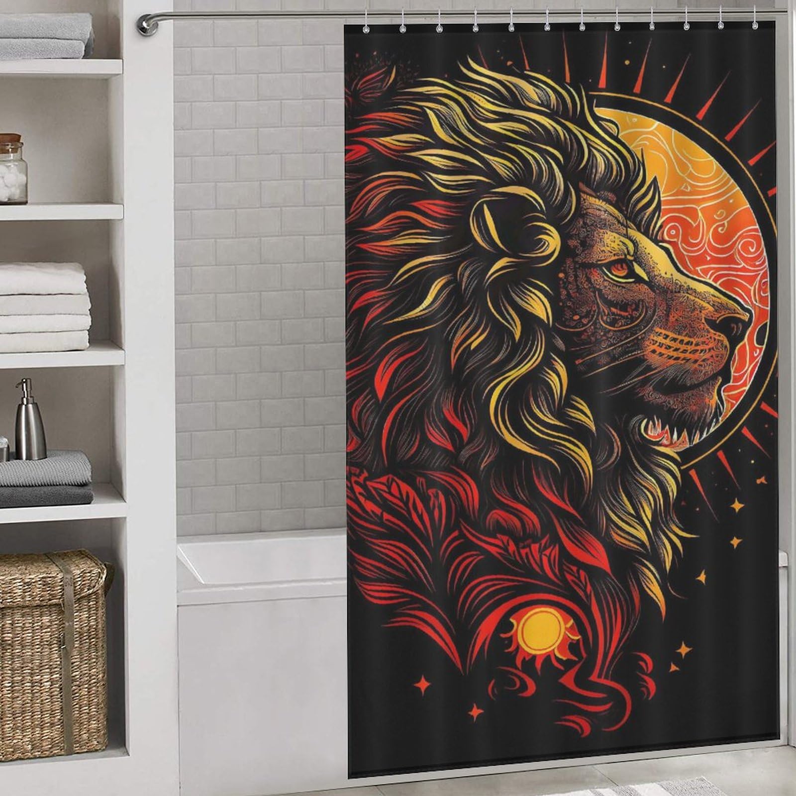 Rideau de douche lion transformez votre salle de bain en oasis sauvage 140x183cm