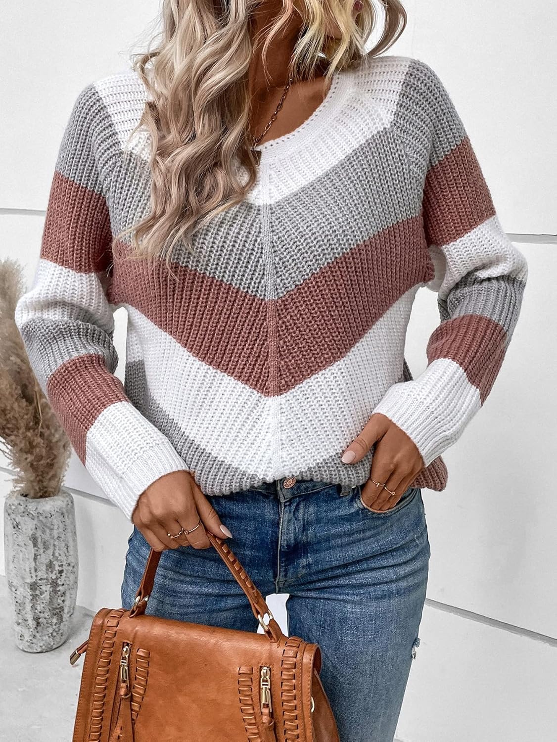 YASEM Women's Sweater Swearer for Women Colorblock Raglan Sleeve Sweater (Color : Multicolor, Size : Medium)