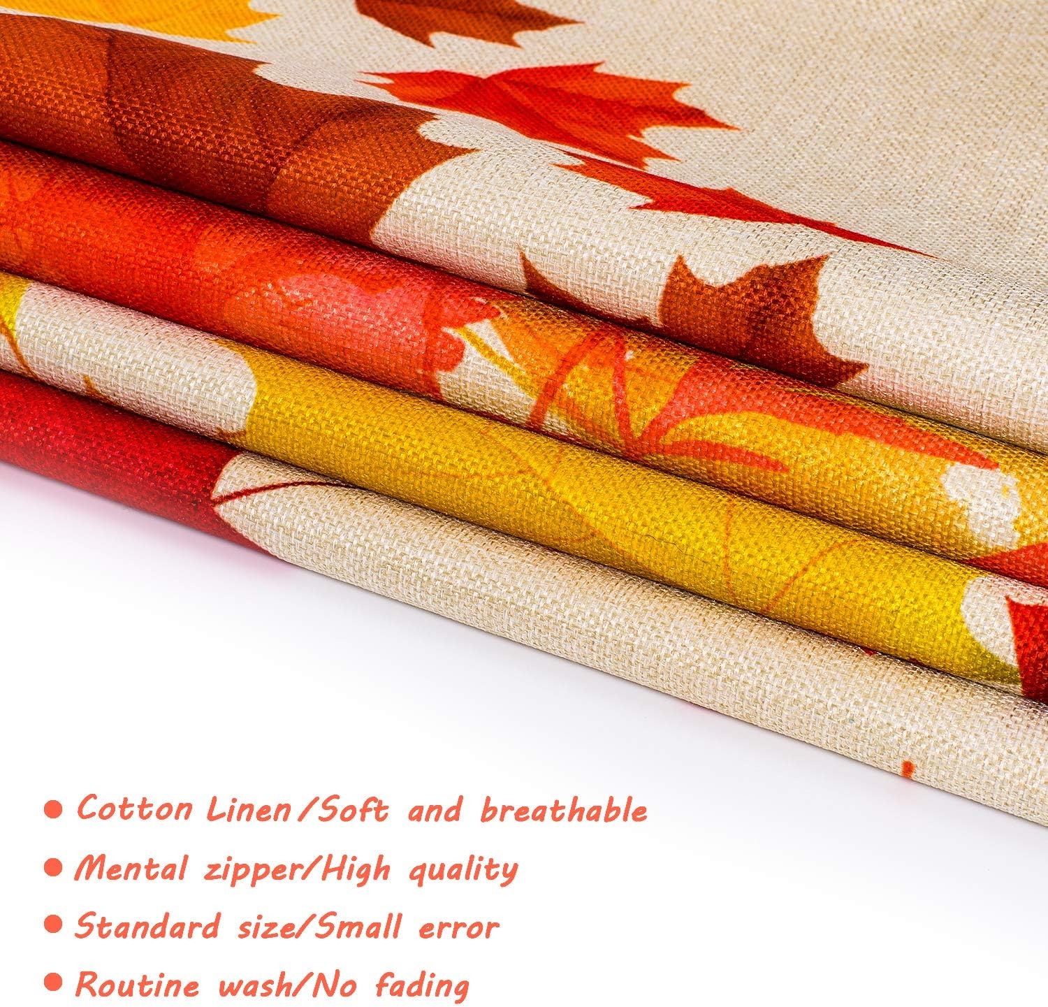 Whaline 4 Pieces Autumn Pillow Case, Fall Maple Leaves Pillow Cover, Fall Pillows Decorative Throw Pillows, Thanksgiving Halloween Cotton Linen Sofa Bed Throw Cushion Cover Decoration (18"x 18")