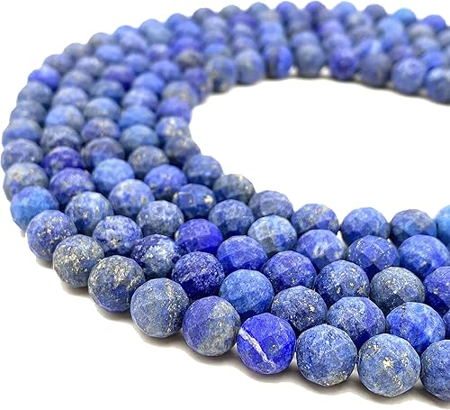 ABCgems Lapislázuli de Afganistán acabado mate (magnífica inclusión de pirita, dureza Mohs 5.5) cuentas de energía curativa redondas facetadas