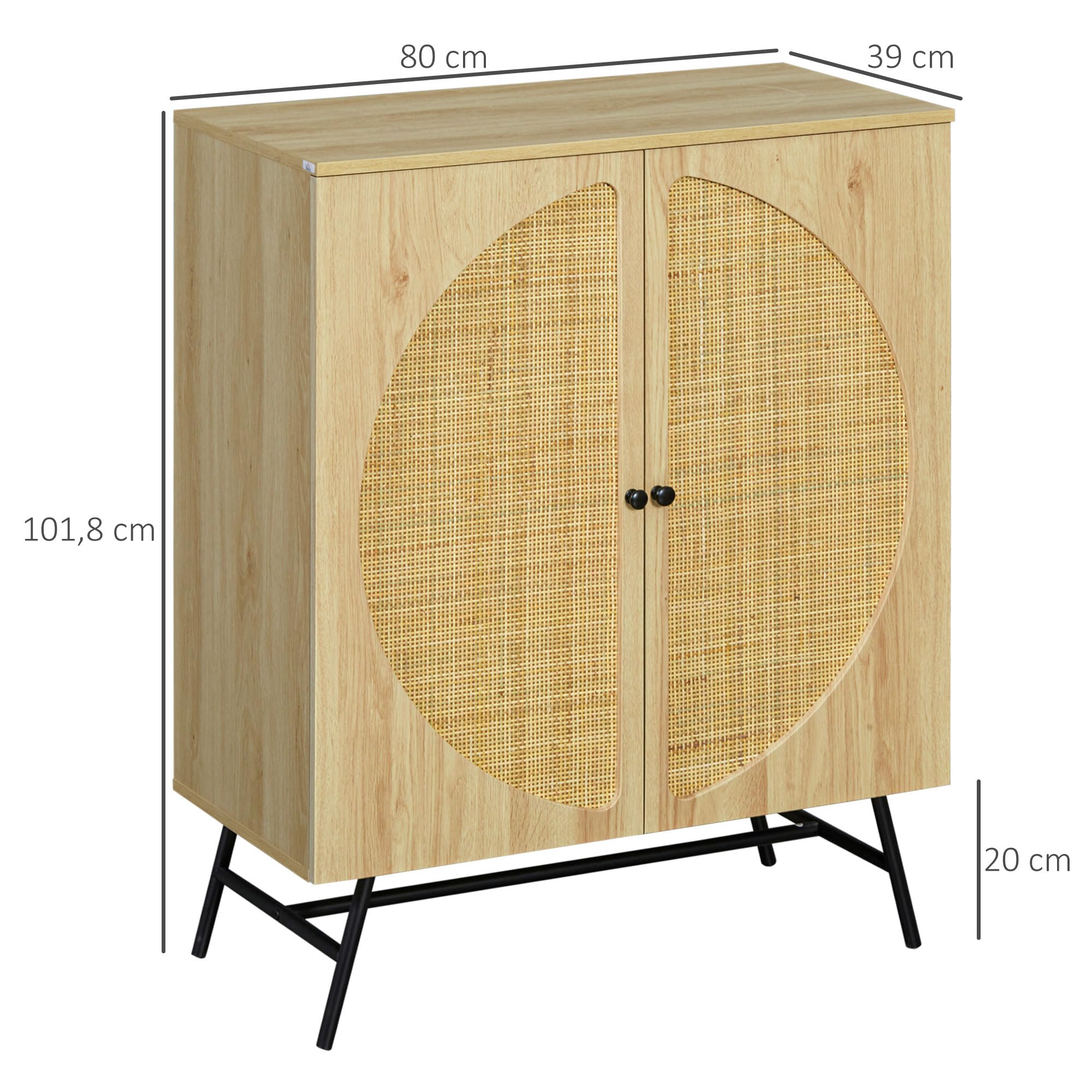 HOMCOM Meuble de Rangement Buffet Haut 2 Portes 80 x 39 x 101,8 cm Naturel